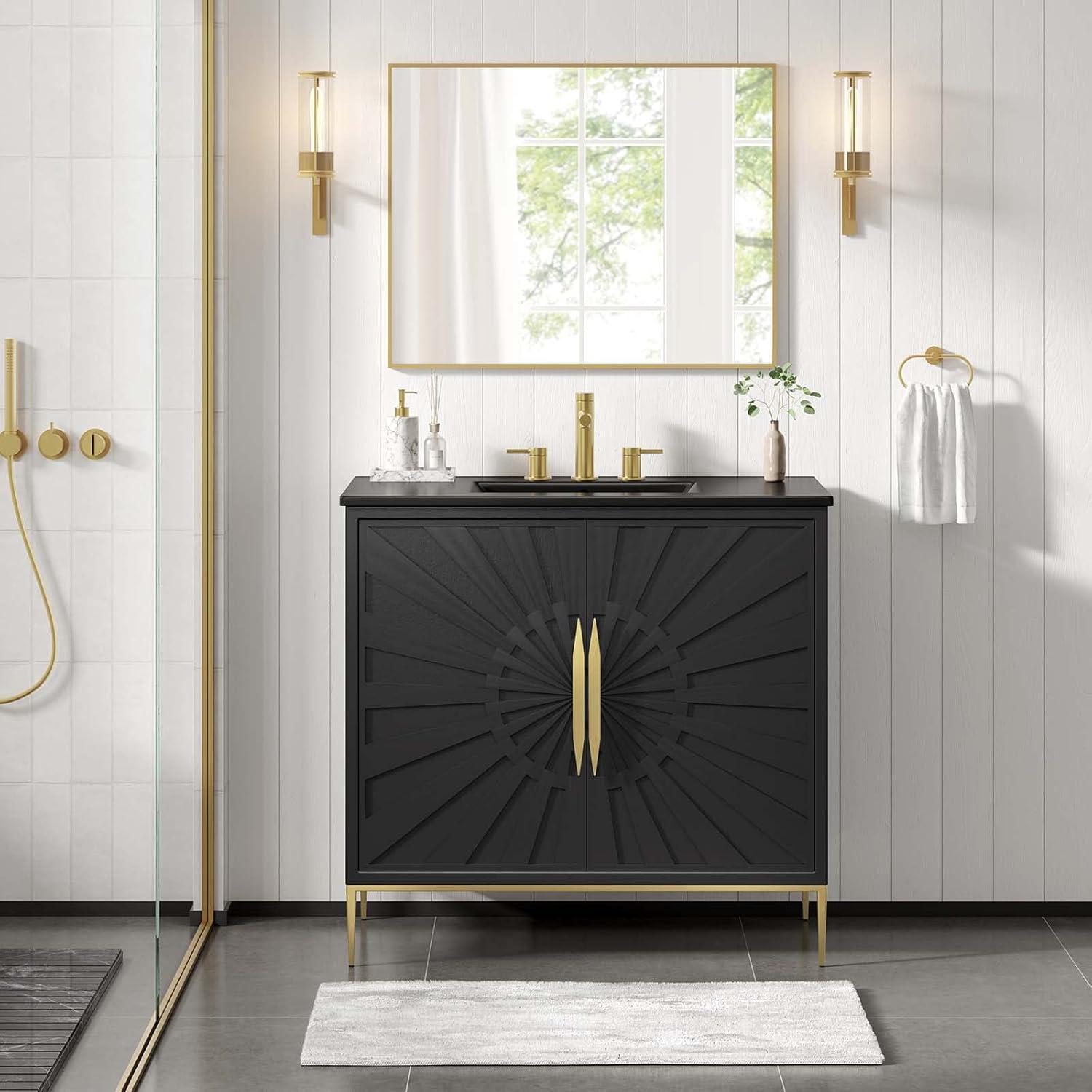 Modway Awaken 36" Solid Wood and MDF Bathroom Vanity in Black