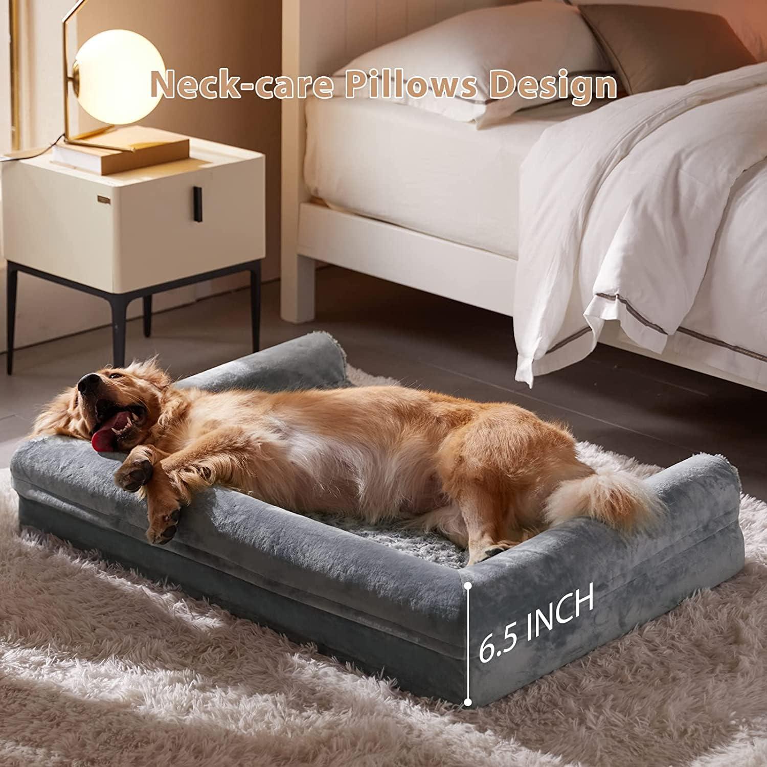 Large Gray Orthopedic Waterproof Dog Bed with Removable Cover