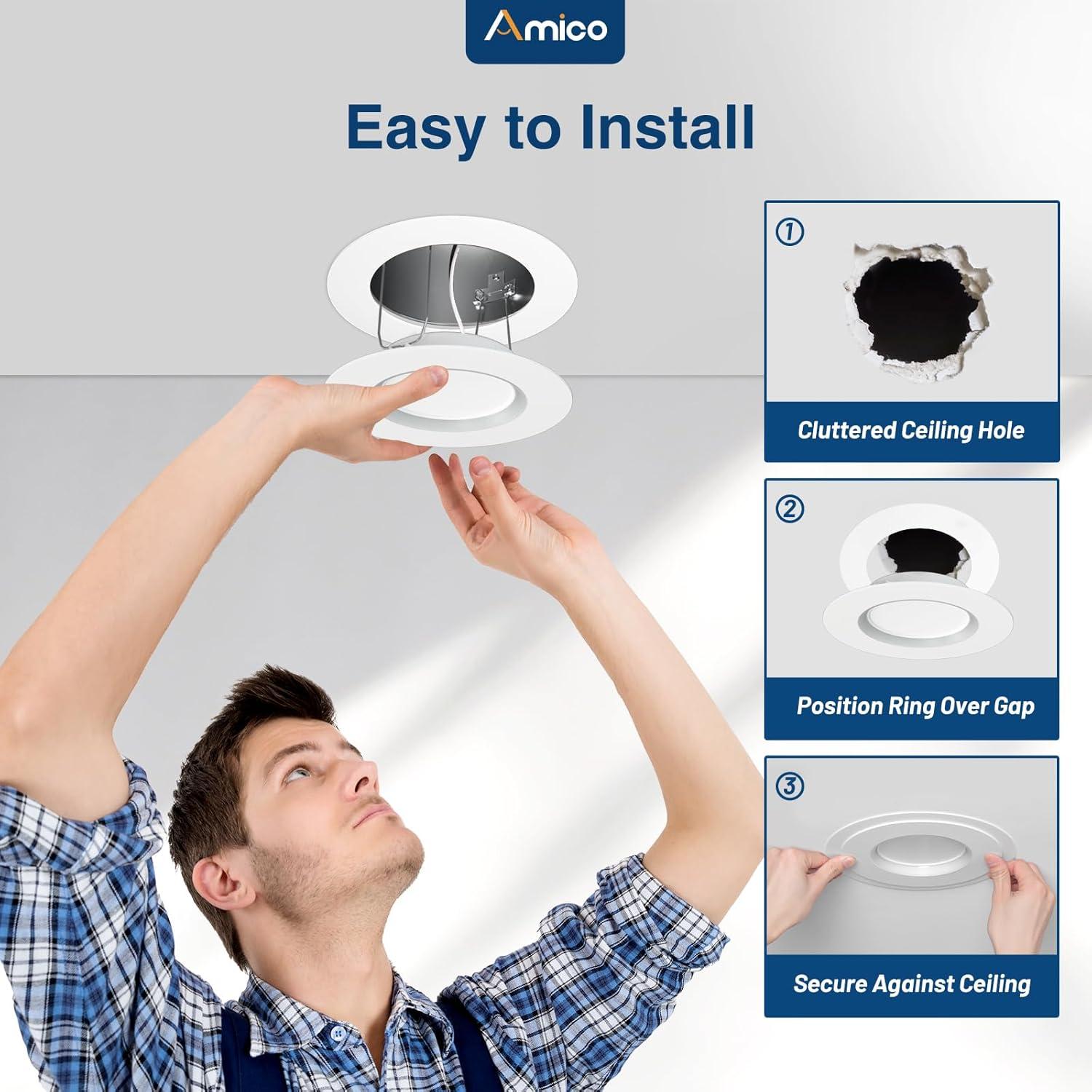 6 Pack Gloss White Goof Trim Ring for 6" Inch Recessed Lighting Trim Can Light Trim for Down Light, Outer Diameter 8 Inches