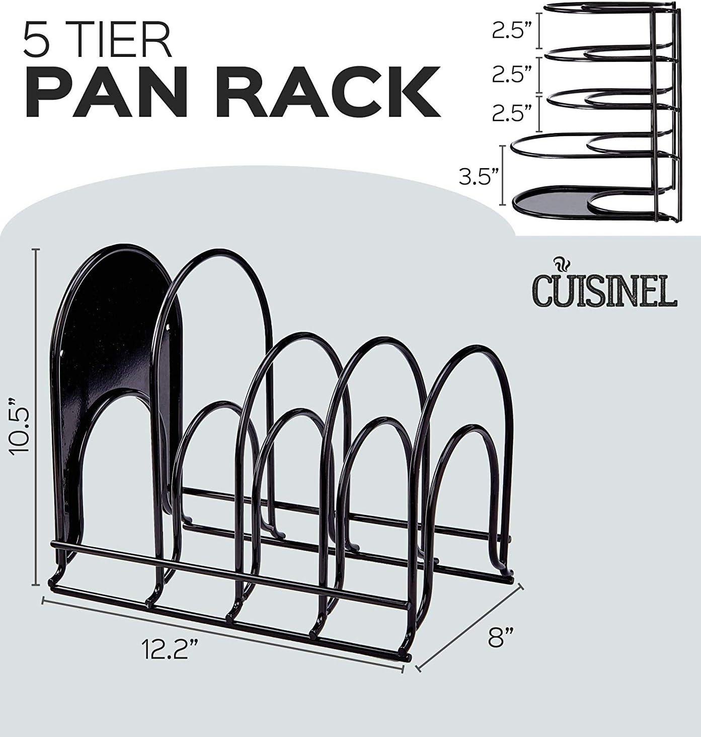 Cuisinel Heavy Duty Pan Organizer, 5 Tier Rack - Holds up to 50 LB - Holds Cast Iron Skillets, Griddles and Shallow Pots