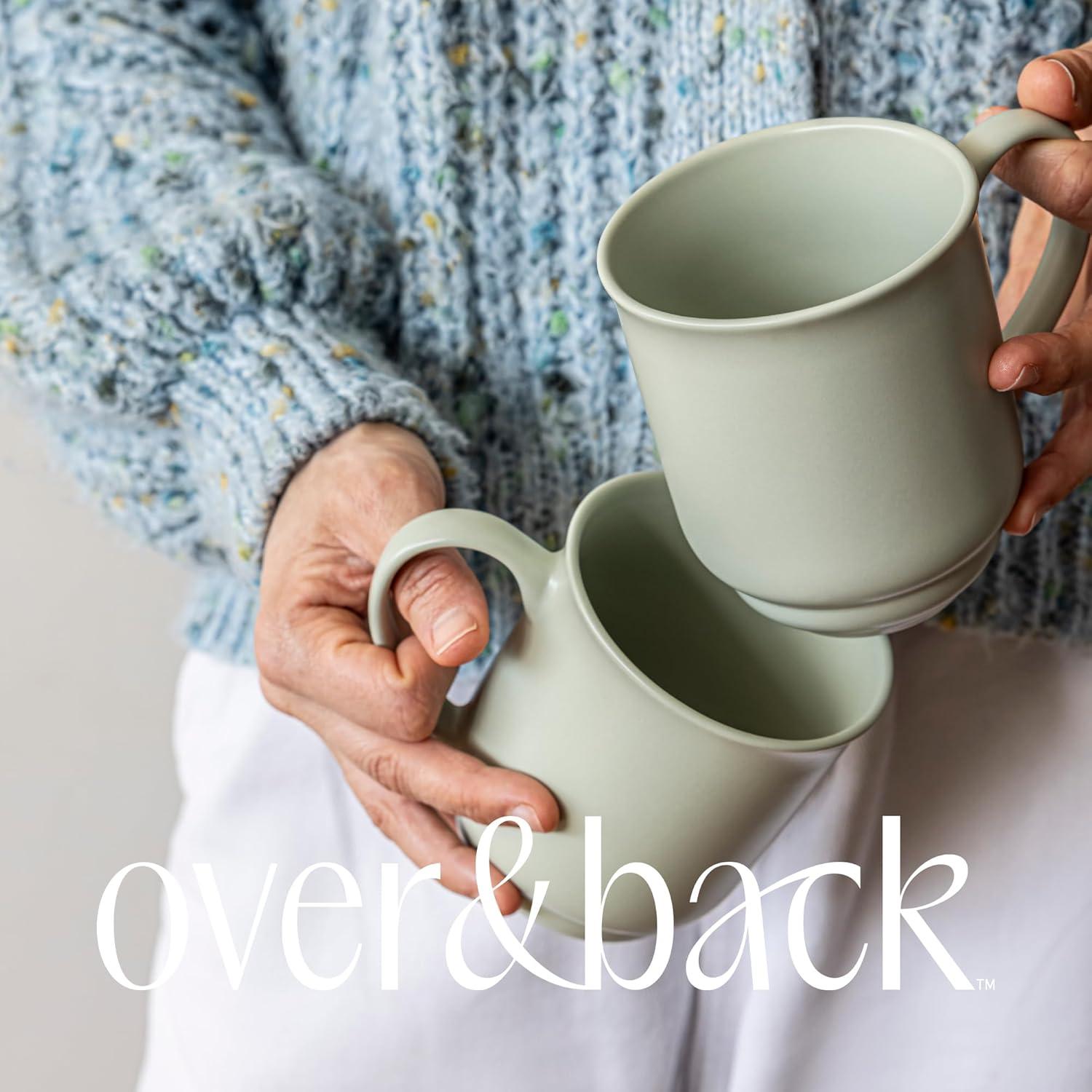 over&back Rimmed 16oz Semi-Matte Hand-Finished Stoneware Mugs, Set of 4