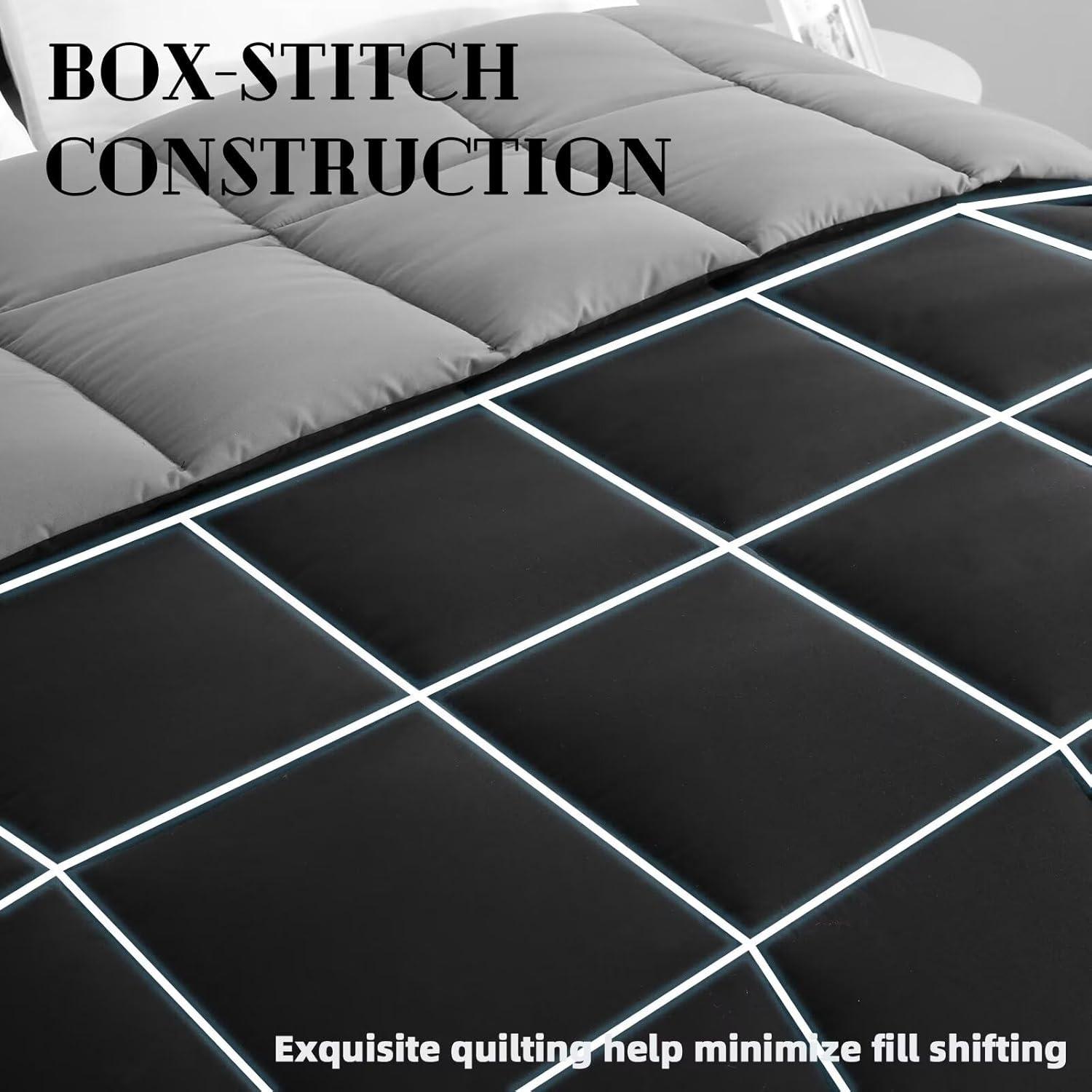 DOWNCOOL Comforter King Size, Reversible Duvet Insert,Black/Grey All Season Blanket, Lightweight Quilt, Down Alternative Hotel Comforter with Corner Tabs (Black/Gray, King 102x90 Inches)