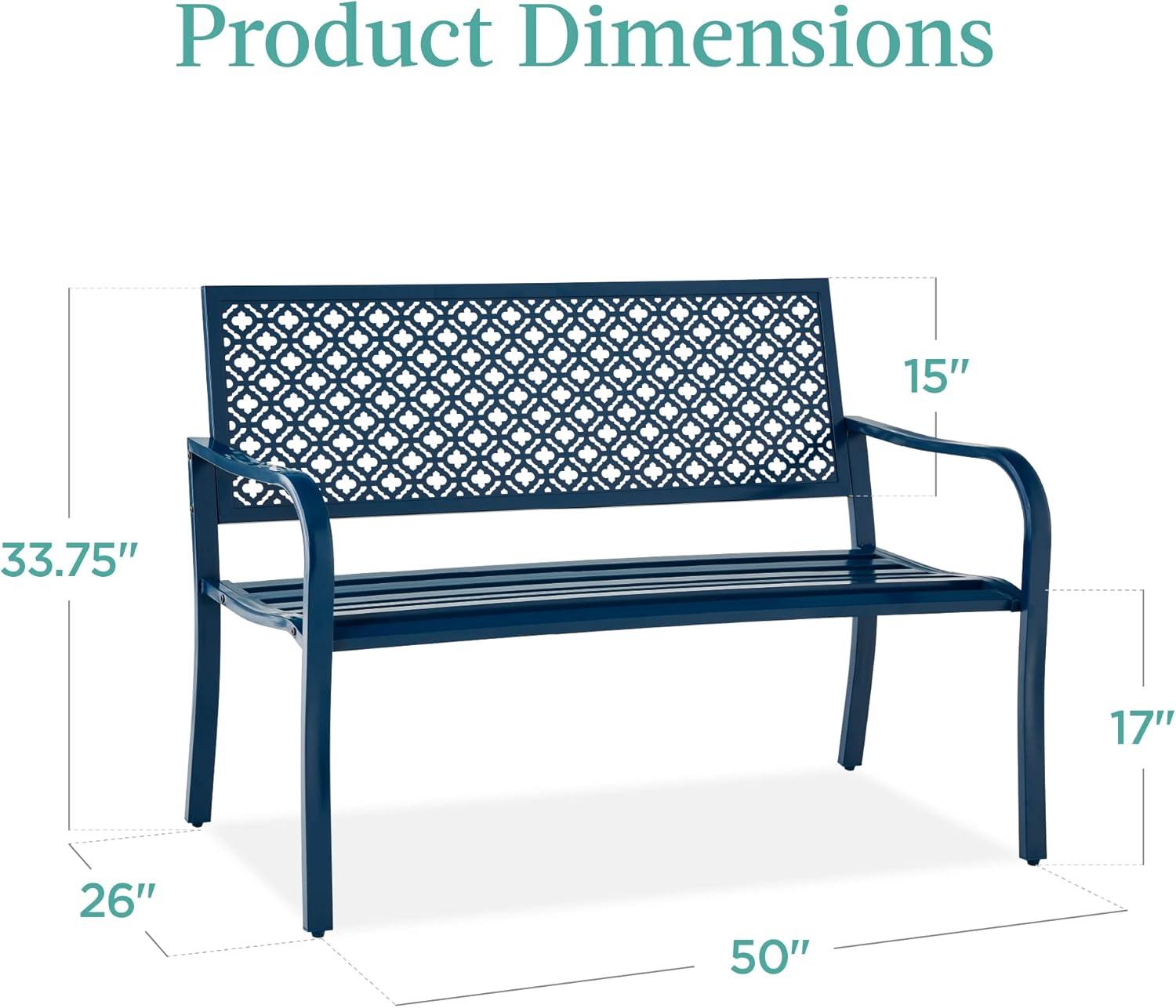 Best Choice Products Indoor Outdoor Steel Garden Bench w/ Geometric Backrest, Foot Levelers - Peacock Blue