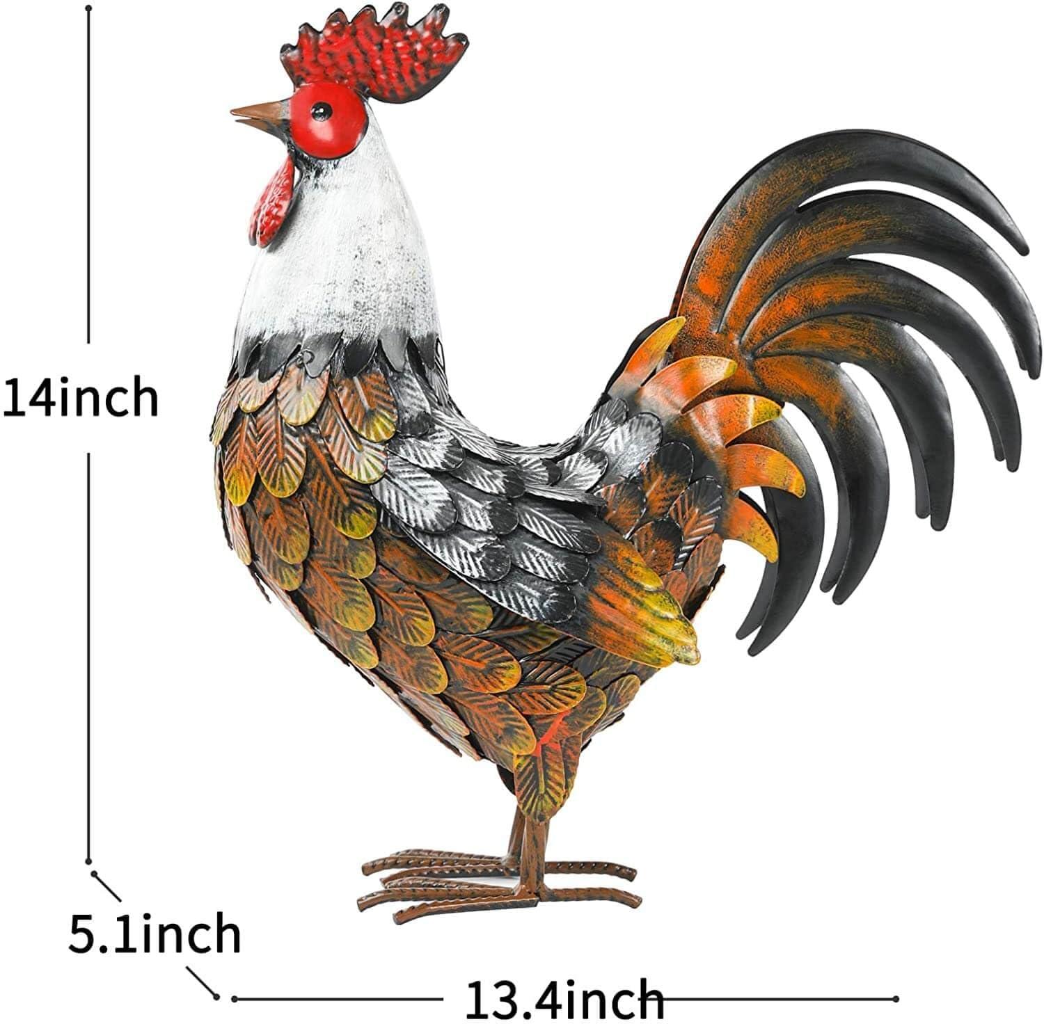 Hand-Painted Metal Rooster Garden Sculpture, 14" Tall