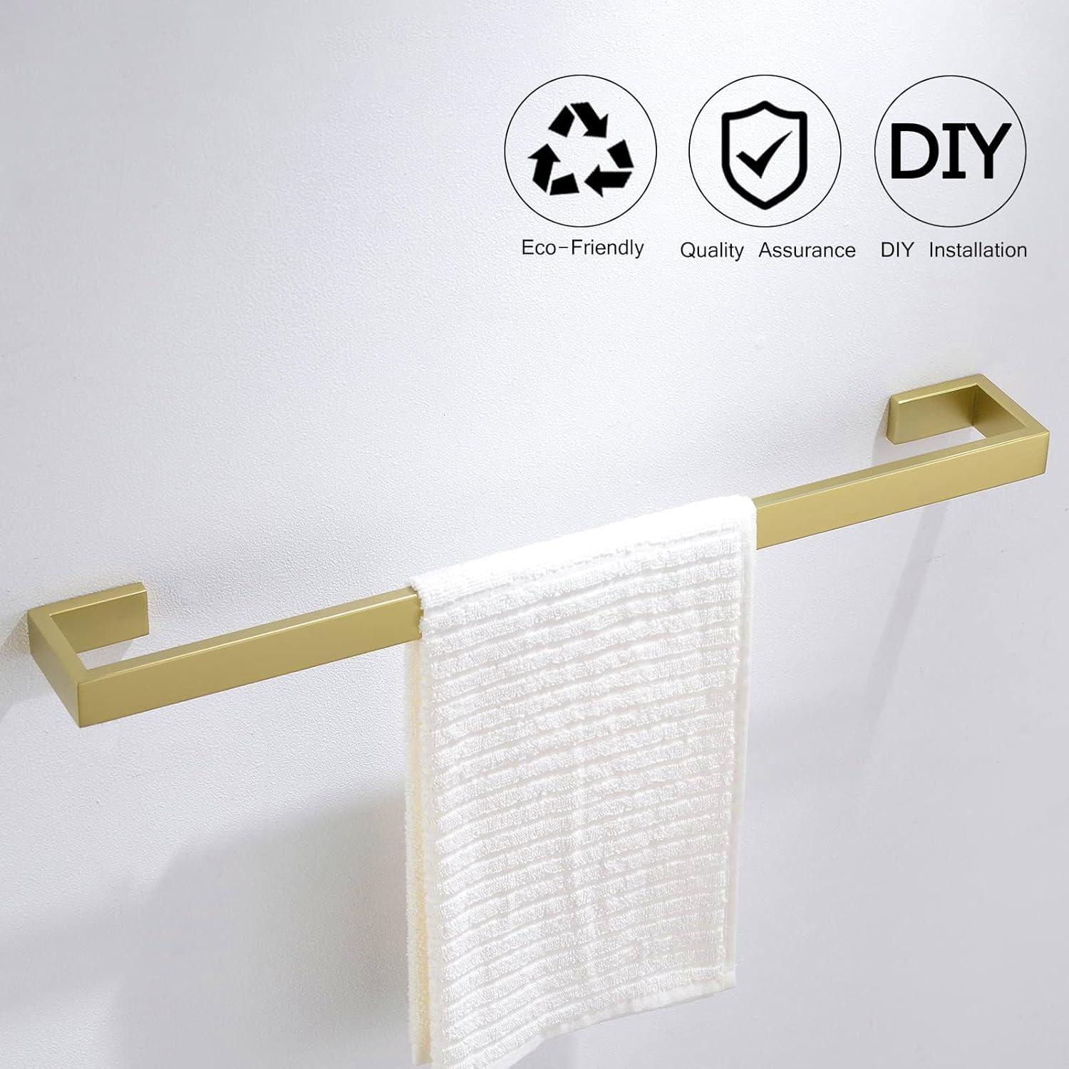 AWZTOO 4-Piece Bathroom Hardware Set Stainless Steel Towel Bar Set Towel Holder Toilet Paper Holder Robe Hook Wall Mount Accessory Set Brushed Gold