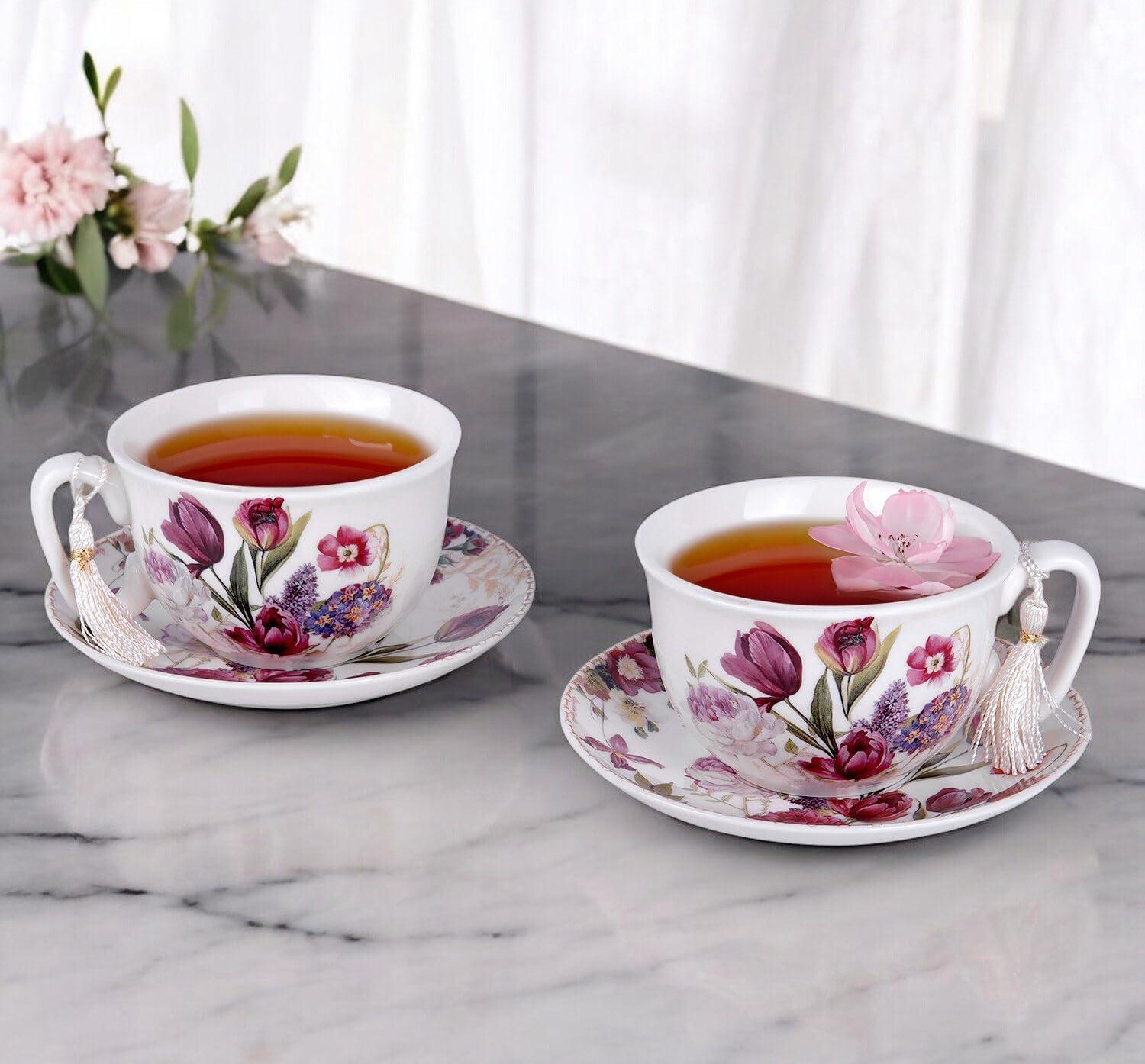 Blue and White Ceramic Cup and Saucer Set