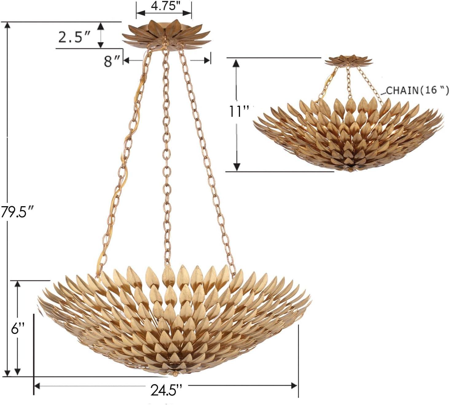 517-GA-Crystorama Iluminación-Broche - Lámpara de Araña de Seis Luces en Estilo Atemporal - Acabado Dorado Antiguo de 24,5 Pulgadas de Ancho por 11 Pulgadas de Alto