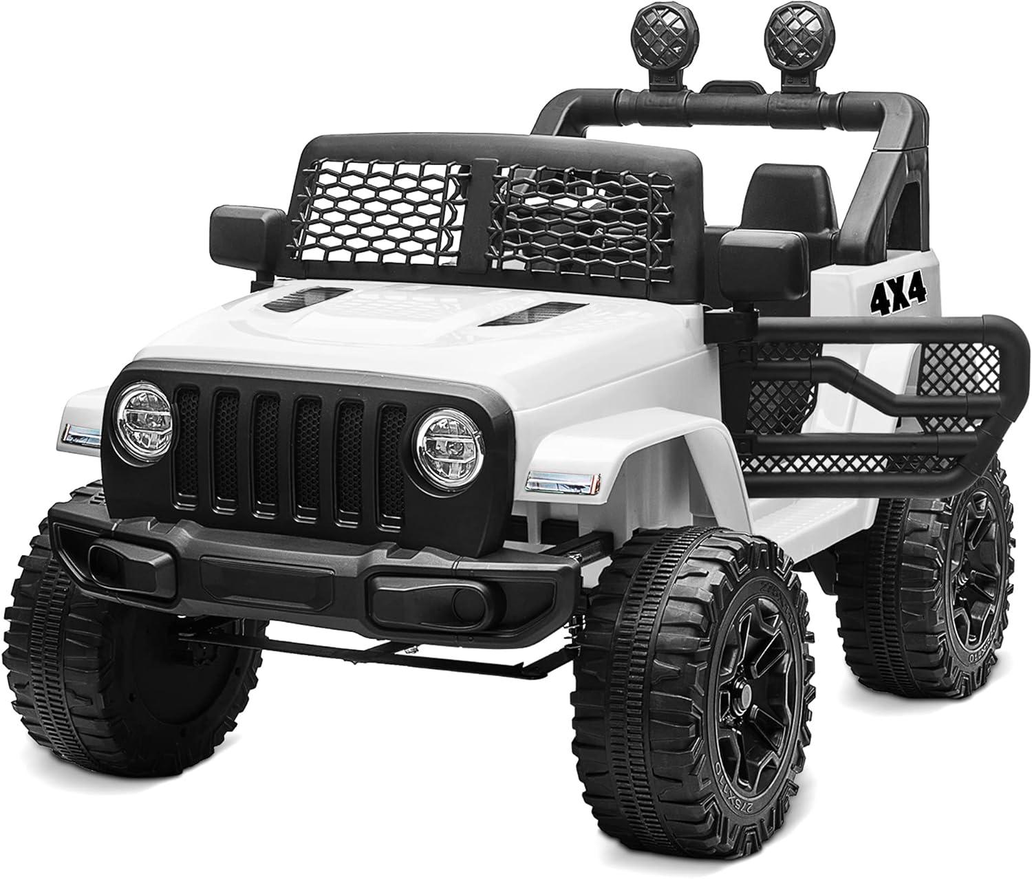 Kidzone White 12V Battery Powered Ride-On SUV with LED Lights