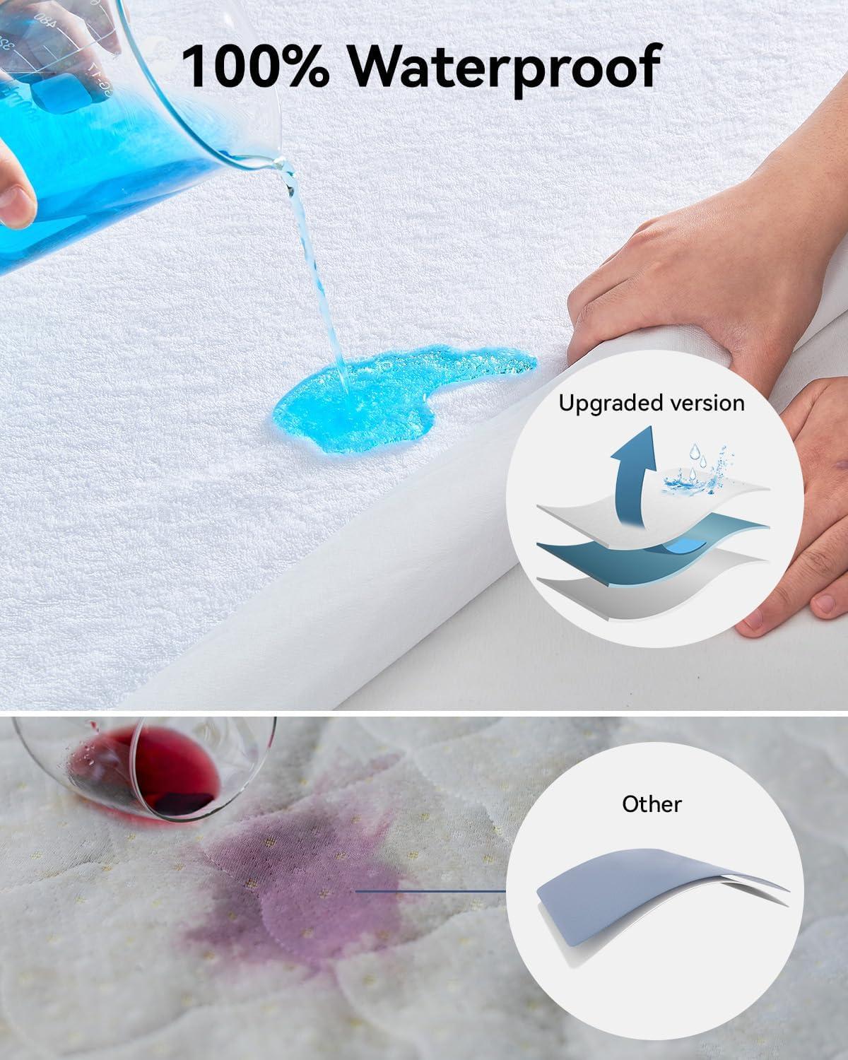 King Size Cooling Waterproof Mattress Protector Pad Cover, Breathable Fitted Sheet Style Deep Pocket-Noiseless,Vinyl,PVC Free,Waterproof Bed Matress Cover Washable for Home, Bedroom, Hotel