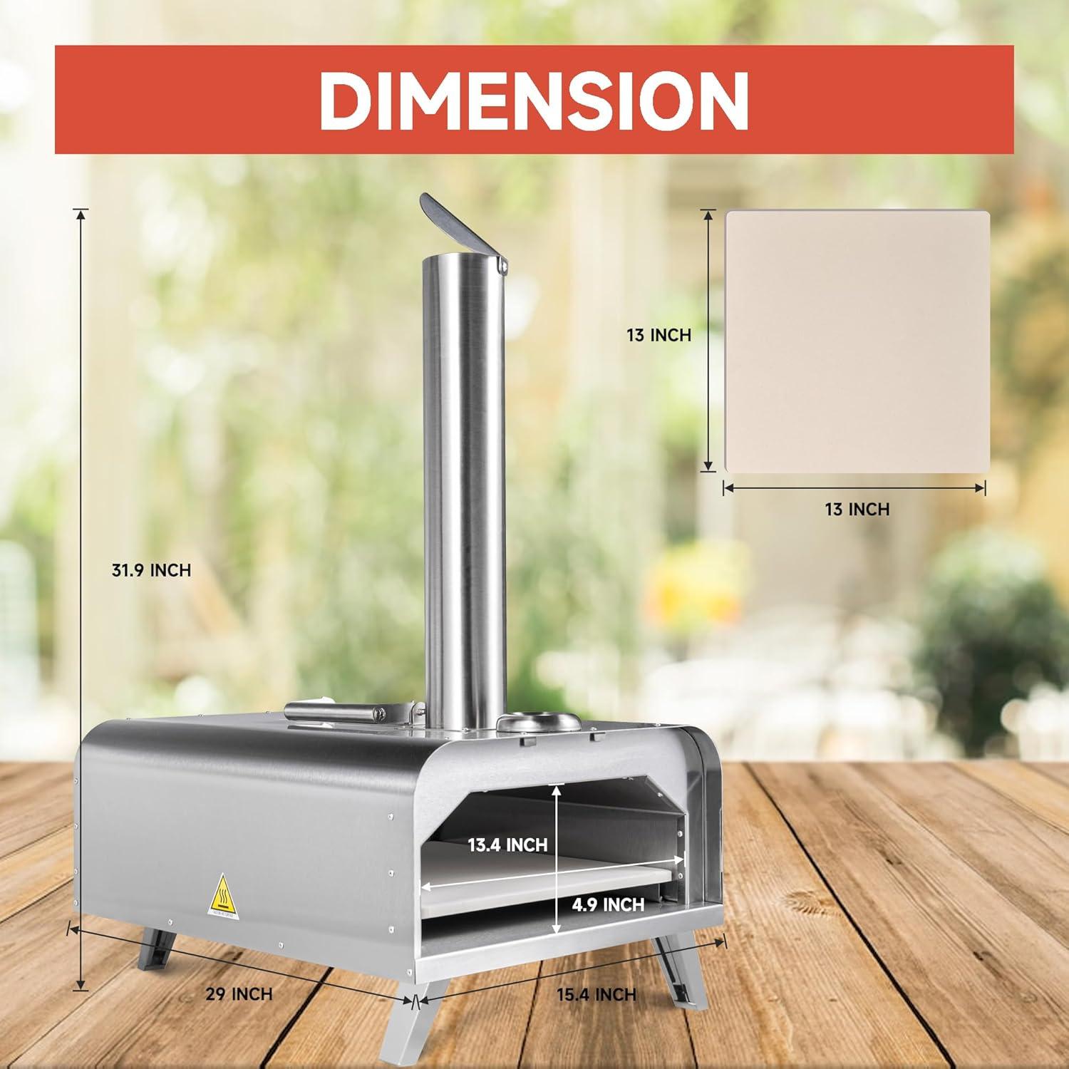 GYBER Fremont Outdoor Pizza Oven Portable 13" Stainless Steel Backyard Grill Wood Pellet and Charcoal Fired Pizza Maker for Outdoor Cooking with Pizza Stone, Built-in Thermometer, Pizza Peel