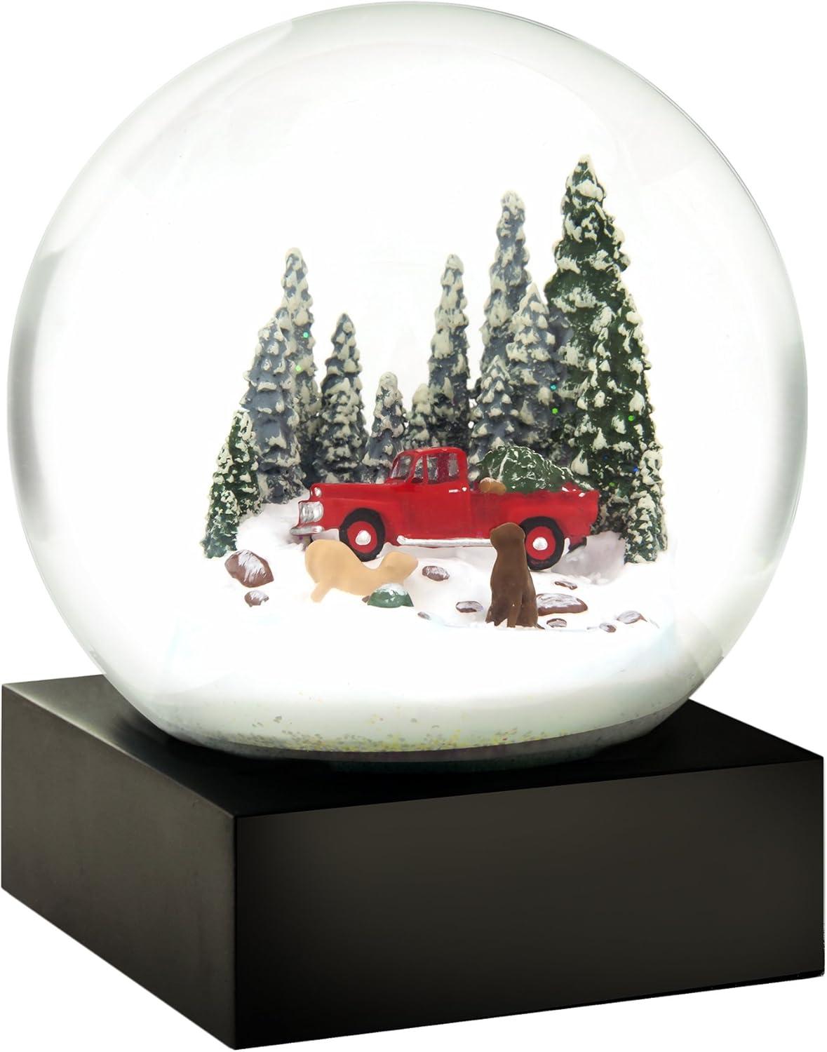 Handcrafted Glass Snow Globe with Red Truck and Dogs
