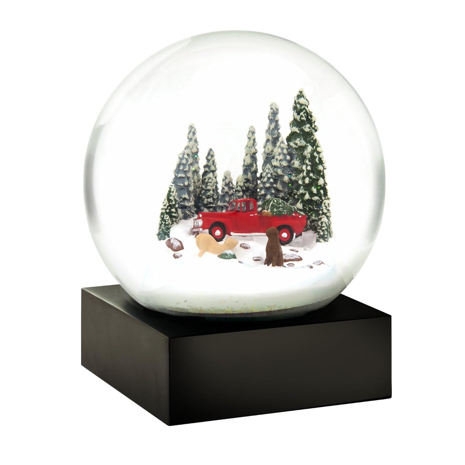 Handcrafted Glass Snow Globe with Red Truck and Dogs