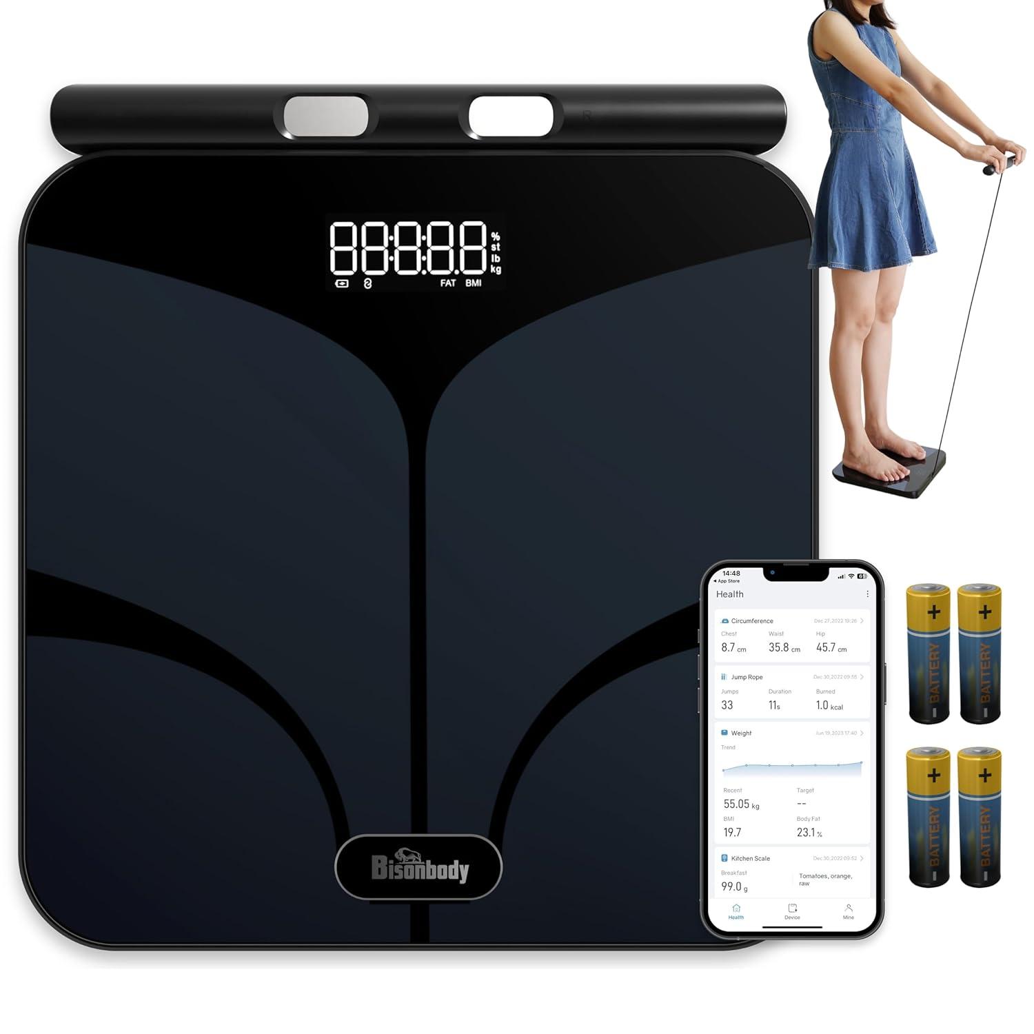 Bisonbody Smart Digital Body Scale – 29 Health Metrics – for Advanced Fitness Enthusiasts – Durable Tempered Glass – 8 High Sensitivity Electrodes Sensors – Smartphone App Connection