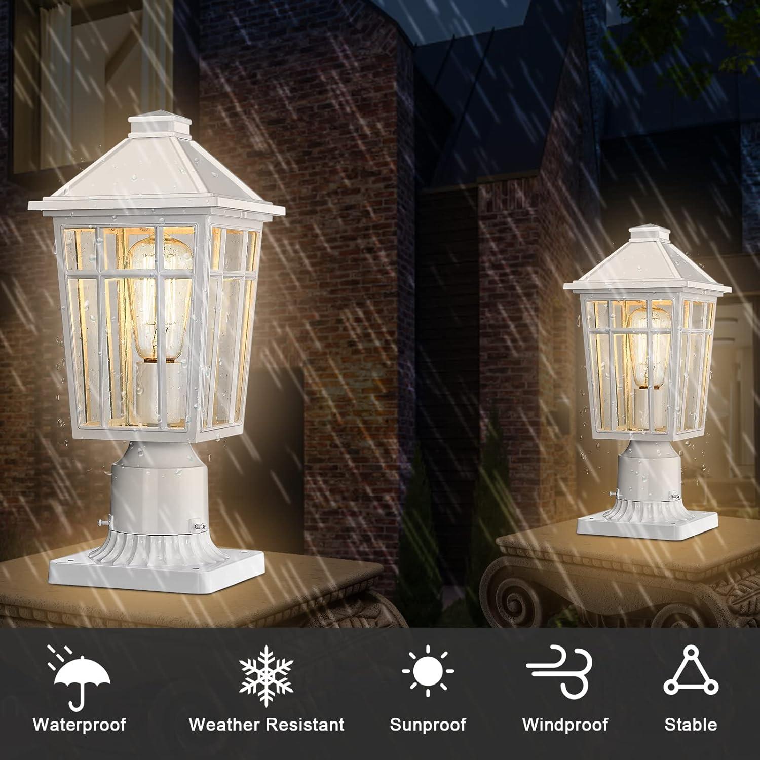 Darkaway Outdoor Post Light Base Mount, Post Light Adapter 3'' Pier Mount Base with White Finish for Deck Porch Patio, 5.5" W x 5.5" D x 2.75" H (2Pack, White)