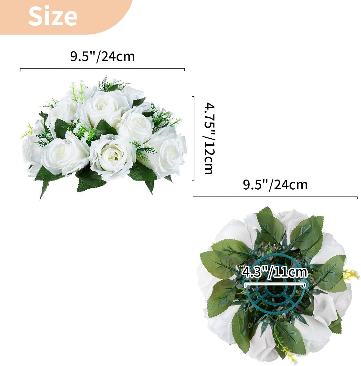 Nuptio Set of 10 White Rose Artificial Flower Kissing ball, 15 Heads Fake Peony Silk Flowers Bouquet for Centerpiece Wedding Birthday Party Home Table Decor