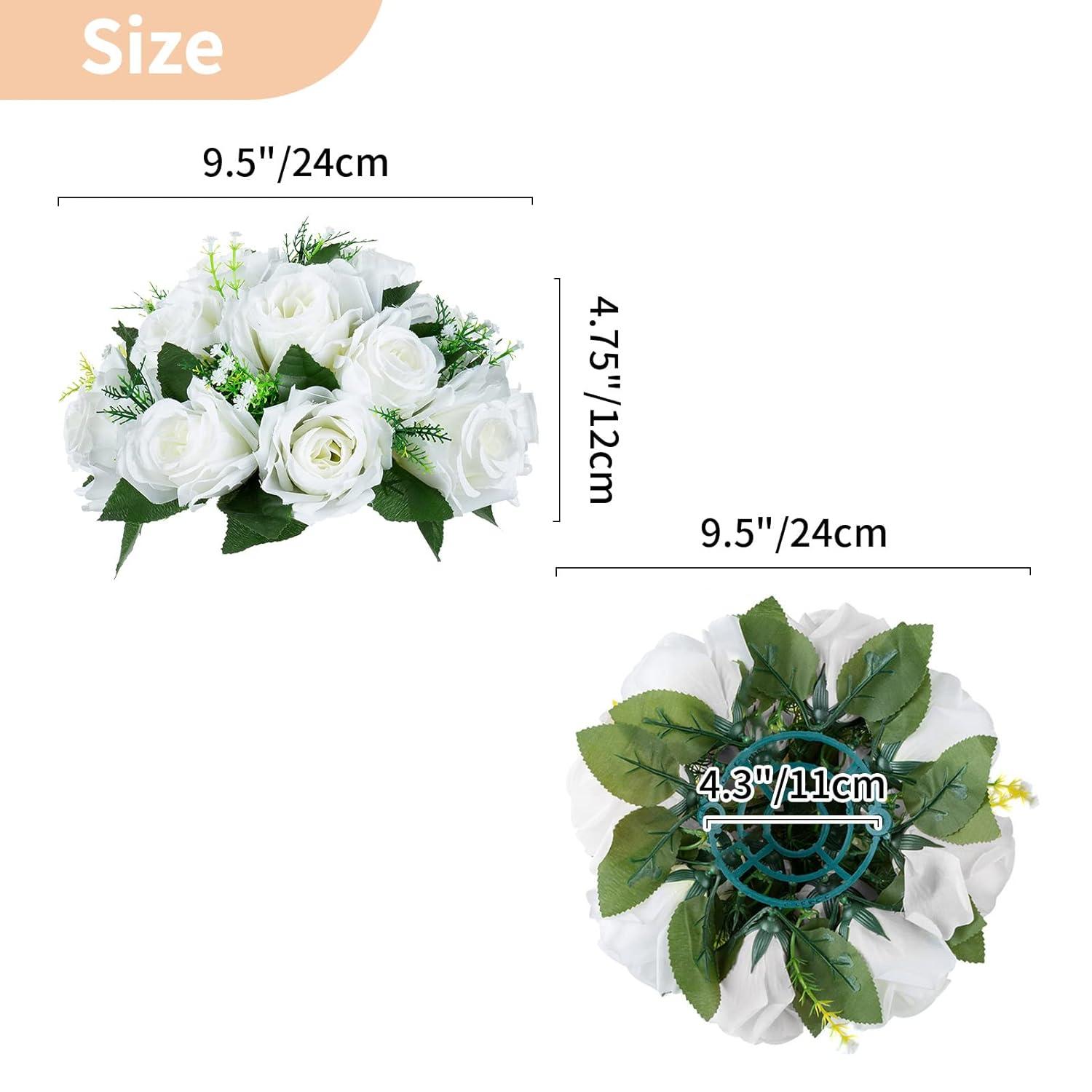 Nuptio Set of 10 White Rose Artificial Flower Kissing ball, 15 Heads Fake Peony Silk Flowers Bouquet for Centerpiece Wedding Birthday Party Home Table Decor