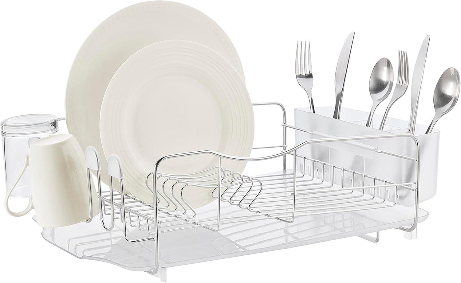 Stainless Steel and Plastic 3-Piece Dish Rack with Utensil Holder