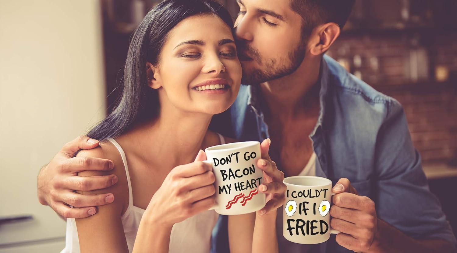 Don't Go Bacon My Heart, Could't If I Fried - Funny Couple Mug - (2) 11OZ Coffee Mug - Funny Mug Gift Set - Mugs For Husband and Wife His And Her Gifts - By