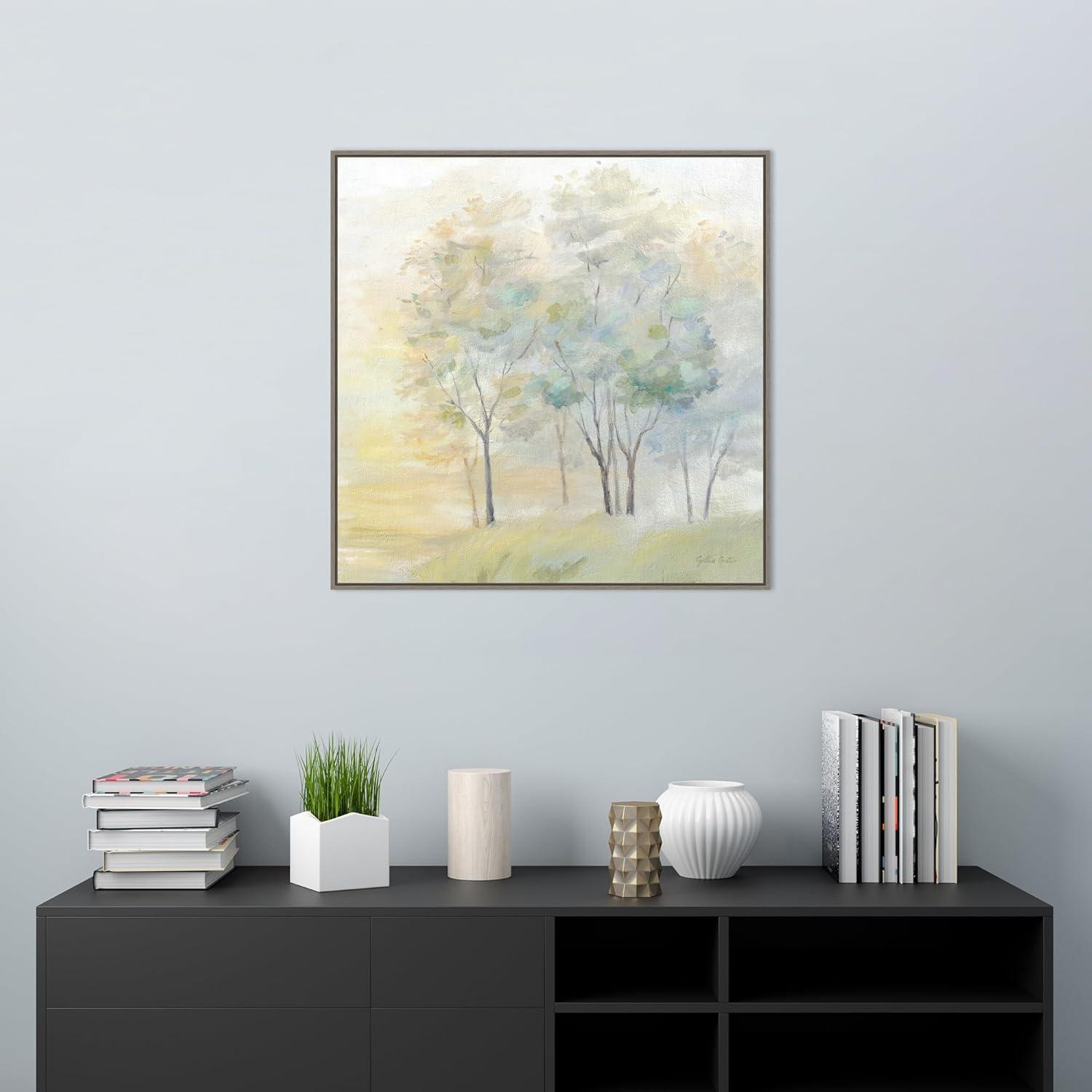 30" x 30" Sunny Glow on Trees II by Cynthia Coulter Framed Canvas Wall Art Print - Amanti Art