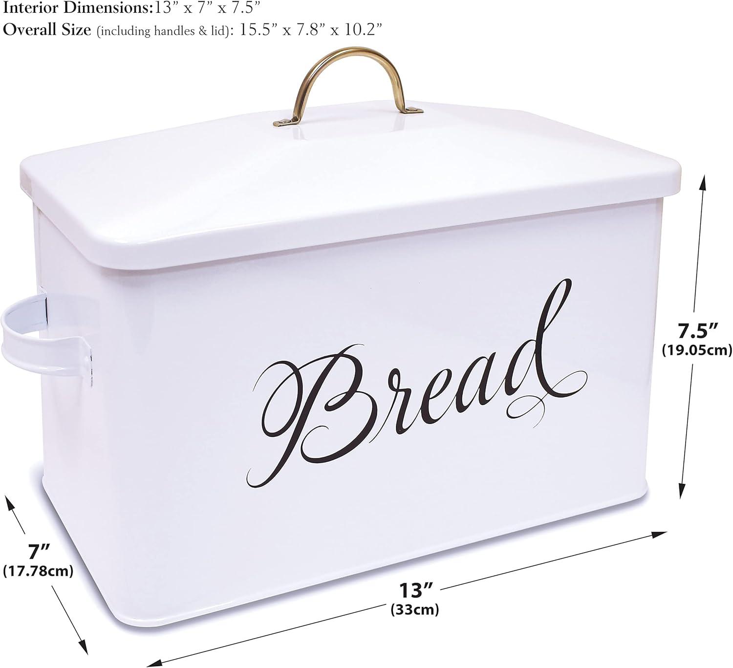 Large White Steel Farmhouse Bread Box with Handles