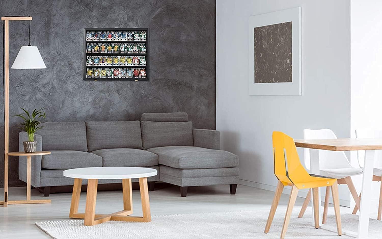 Estuche para Exhibición de Tarjetas Deportivas de 35 Grados: Marco de Exhibición de Tarjetas de Béisbol con Protección UV Gabinete de Pared con Cerradura Transparente para Tarjetas Coleccionables de Baloncesto Negro Vertical