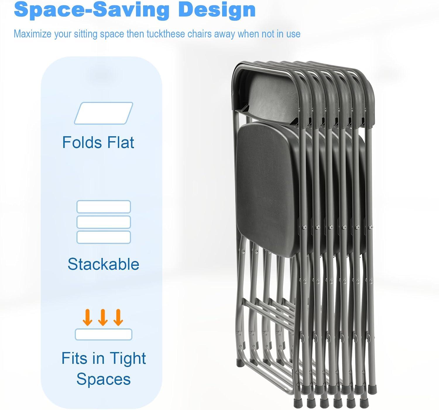 GARTOOO 10 Pack Plastic Folding Chair, Stackable Steel Frame Chairs,Portable Commercial Chair for Home, Office, Wedding, 550lbs Weight Capacity