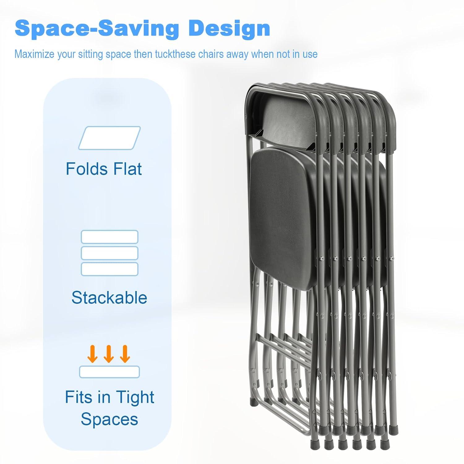 GARTOOO 10 Pack Plastic Folding Chair, Stackable Steel Frame Chairs,Portable Commercial Chair for Home, Office, Wedding, 550lbs Weight Capacity