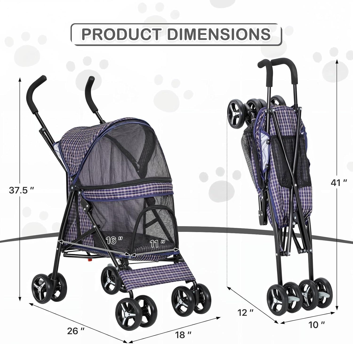 Magshion Pet Stoller Dog Cat Stoller Comfortable Lightweight Stroller With Adjustable Canopy