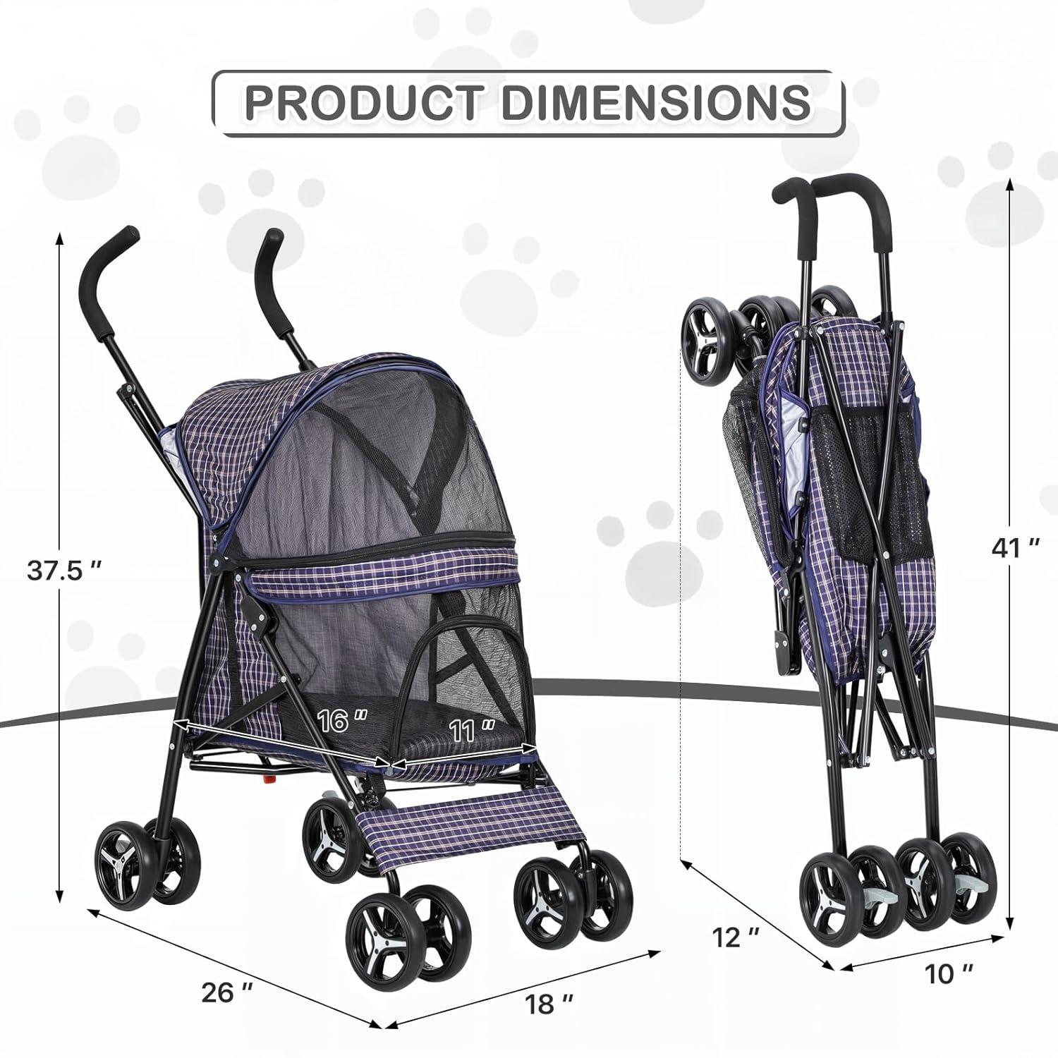 Magshion Pet Stoller Dog Cat Stoller Comfortable Lightweight Stroller With Adjustable Canopy