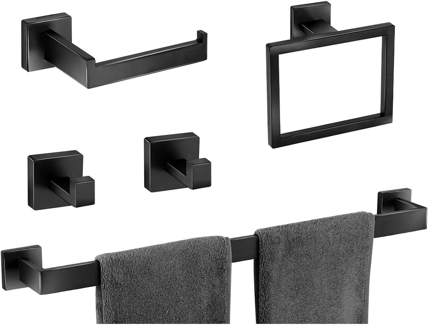 Matte Black 5-Piece Stainless Steel Bathroom Hardware Set