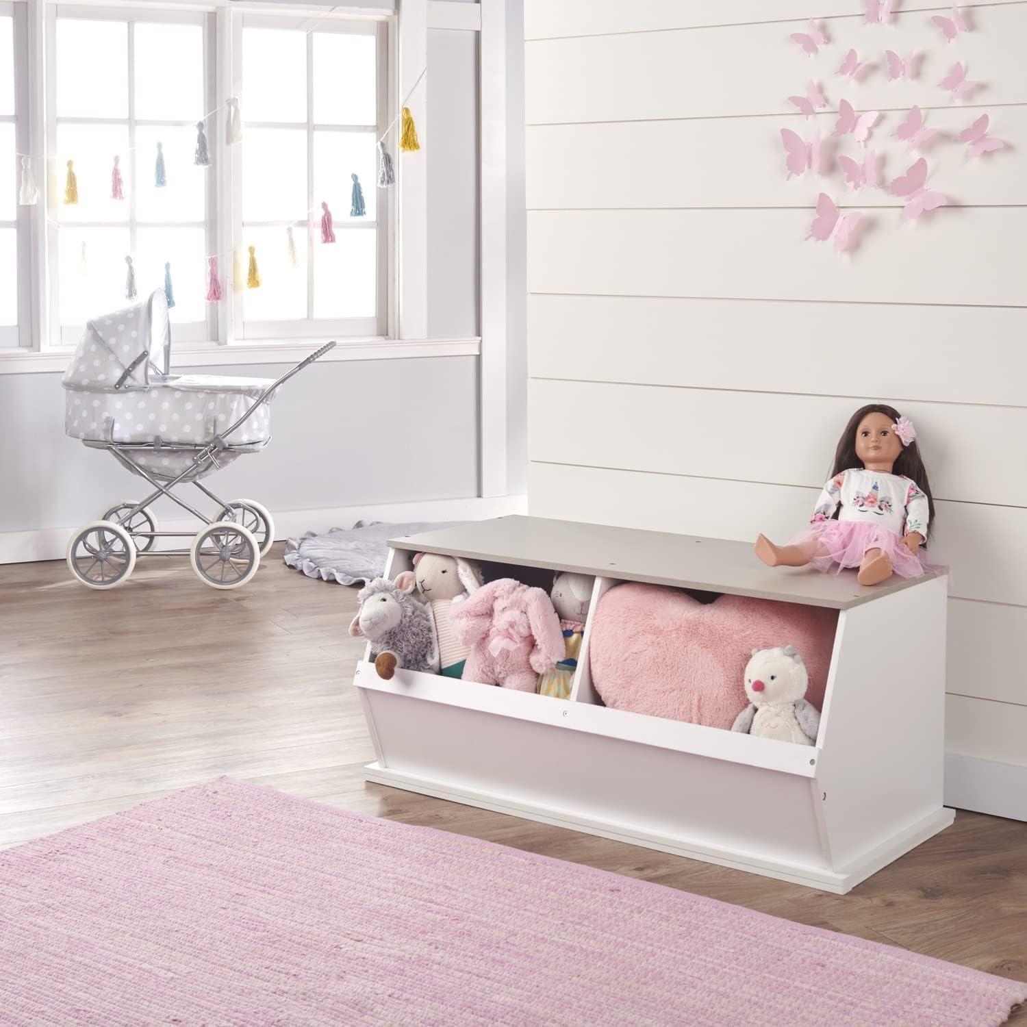Badger Basket Two Bin Stackable Storage Cubby - White/Gray Woodgrain (White)