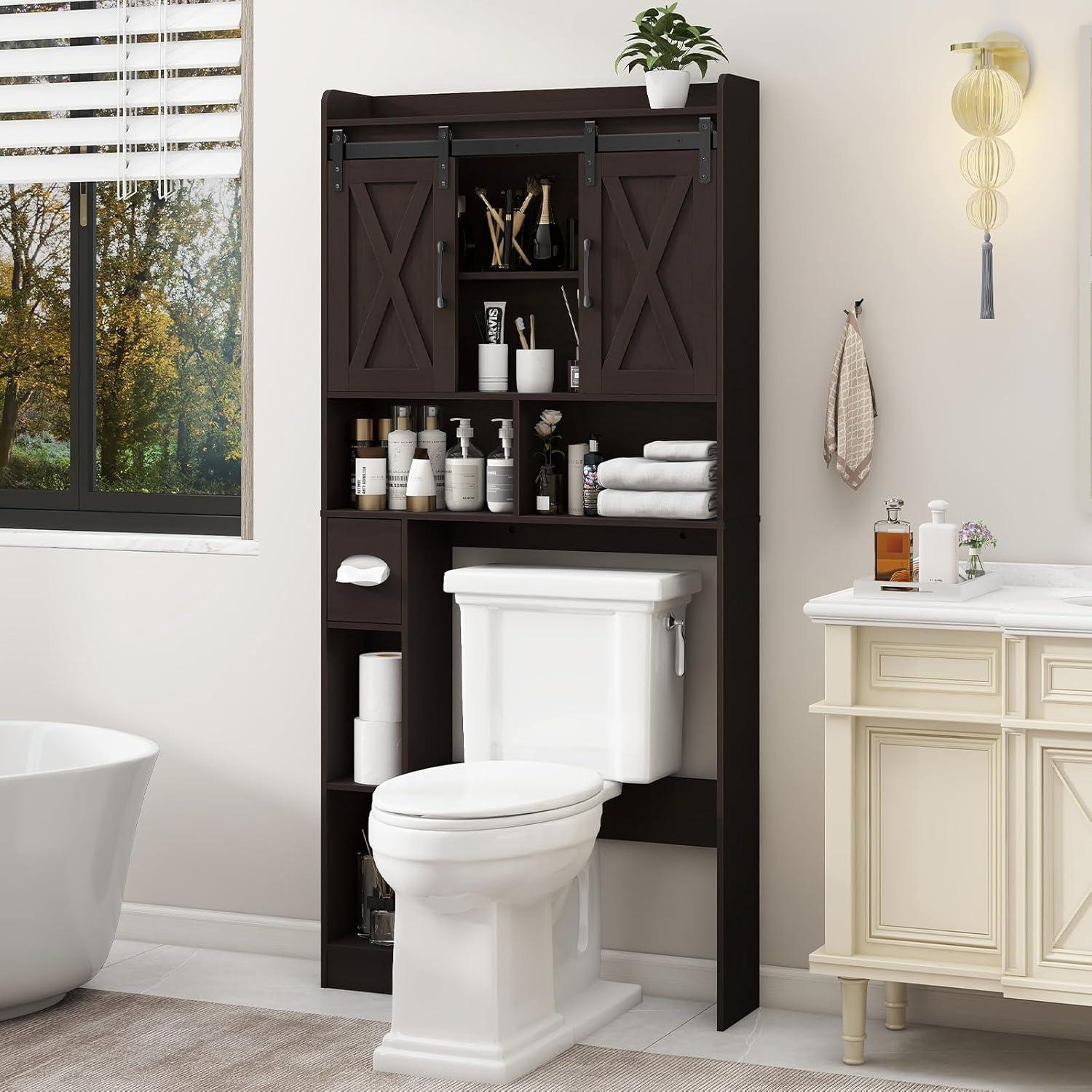 Espresso Over-The-Toilet Storage Cabinet with Adjustable Shelving