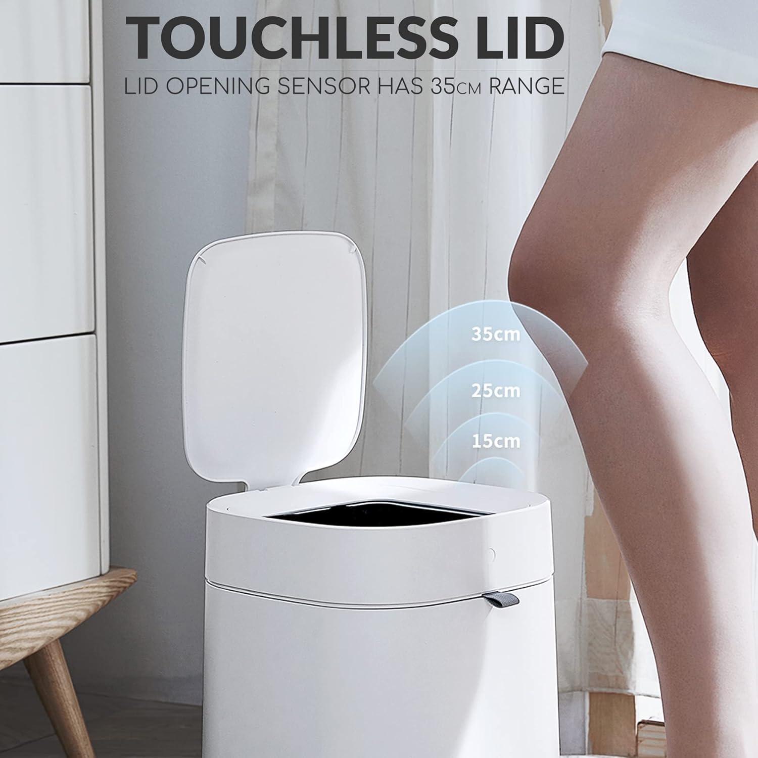 White Plastic 3.5 Gallon Touchless Smart Trash Can