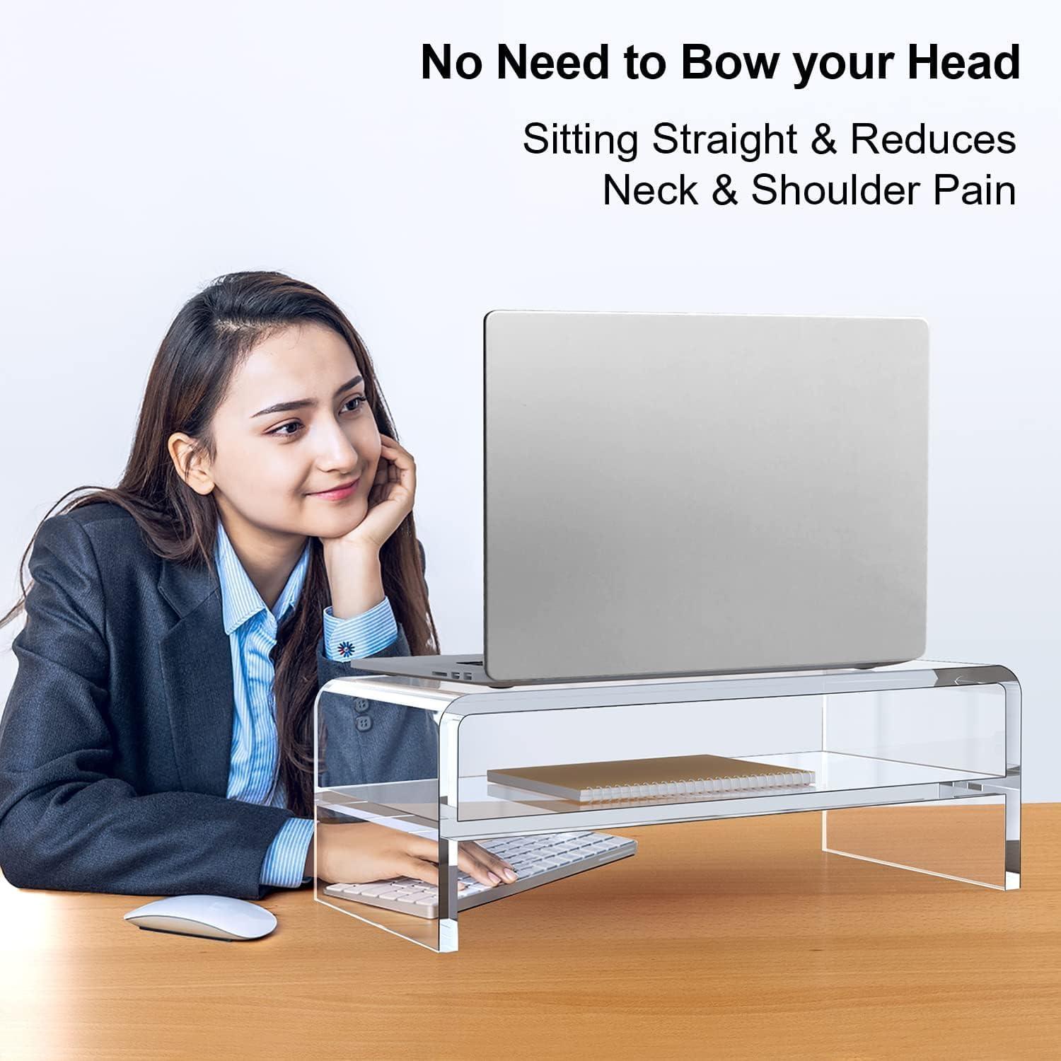 Clear Acrylic 2-Tier Monitor Stand Riser with Storage