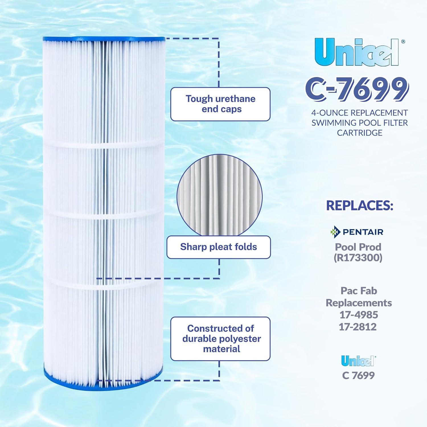 Unicel C-7699 4 Oz Media Replacement Swimming Pool Filter Cartridge with 142 Pleats, Compatible with Pentair Pool Products and Pac Fab