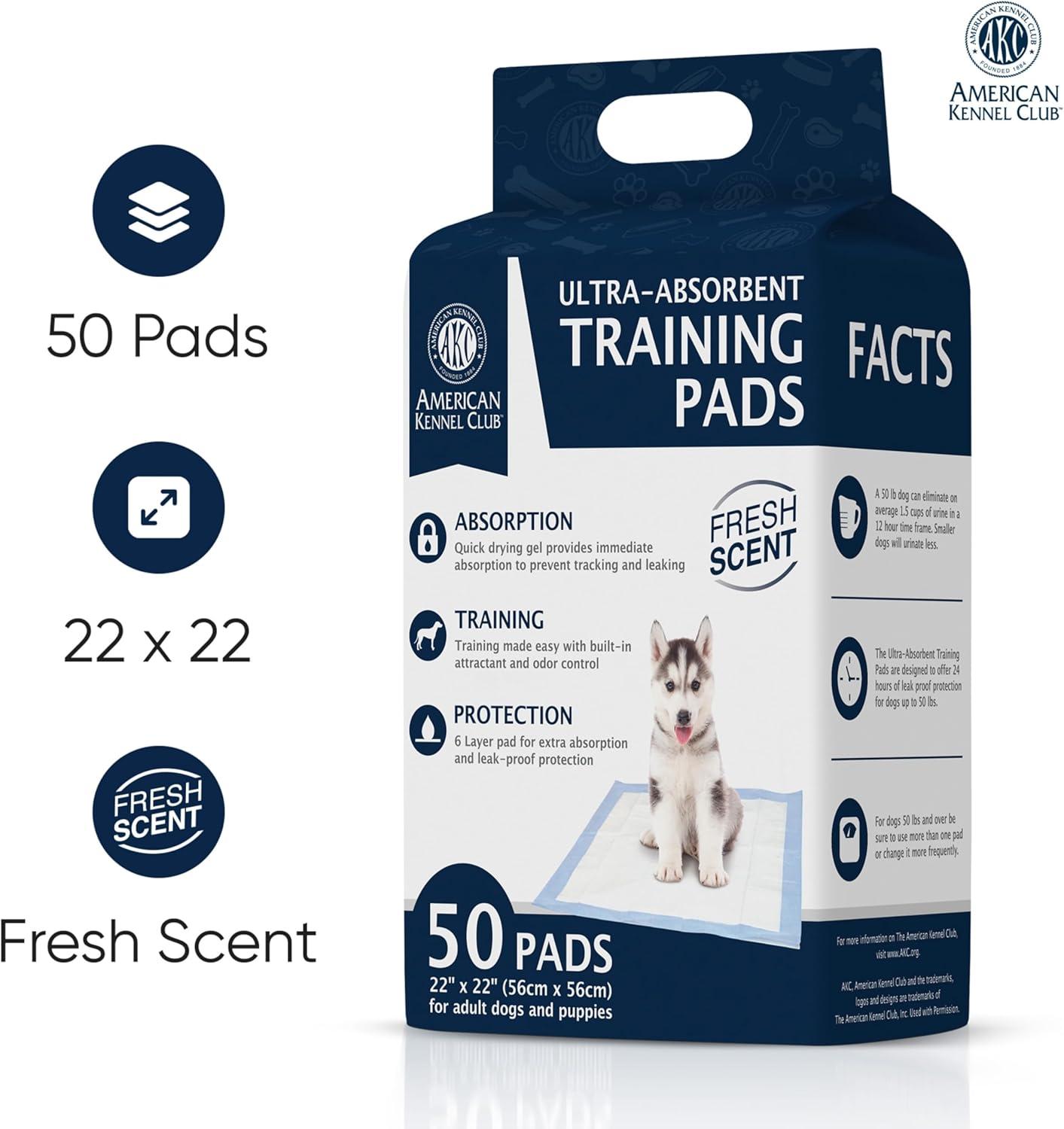 American Kennel Club Scented Puppy Training Pads with Ultra Absorbent Quick Dry Gel – 22 x 22 Puppy Pads - Fresh Scented - 50 Count