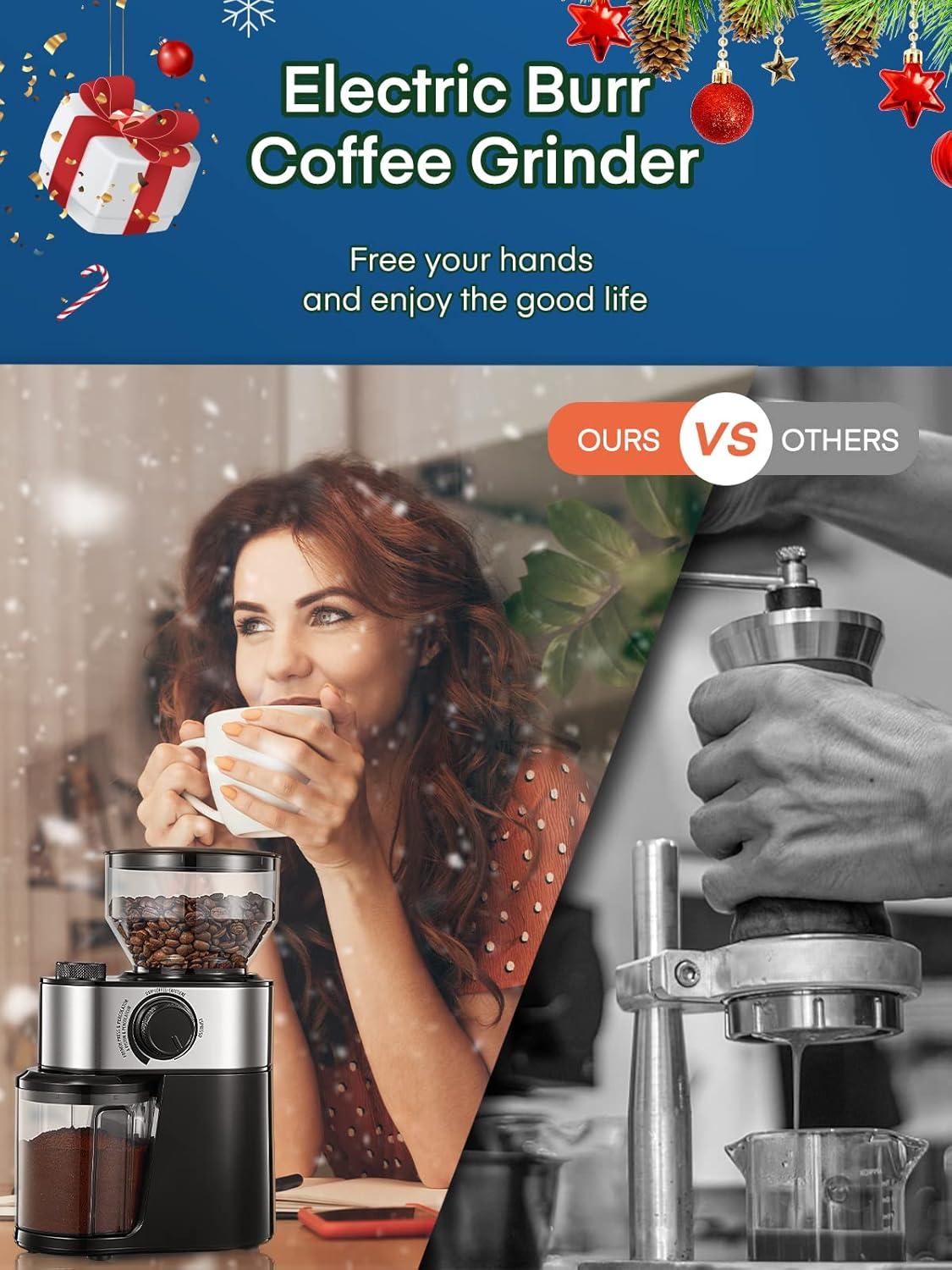 Stainless Steel Electric Burr Coffee Grinder with Adjustable Grind Settings