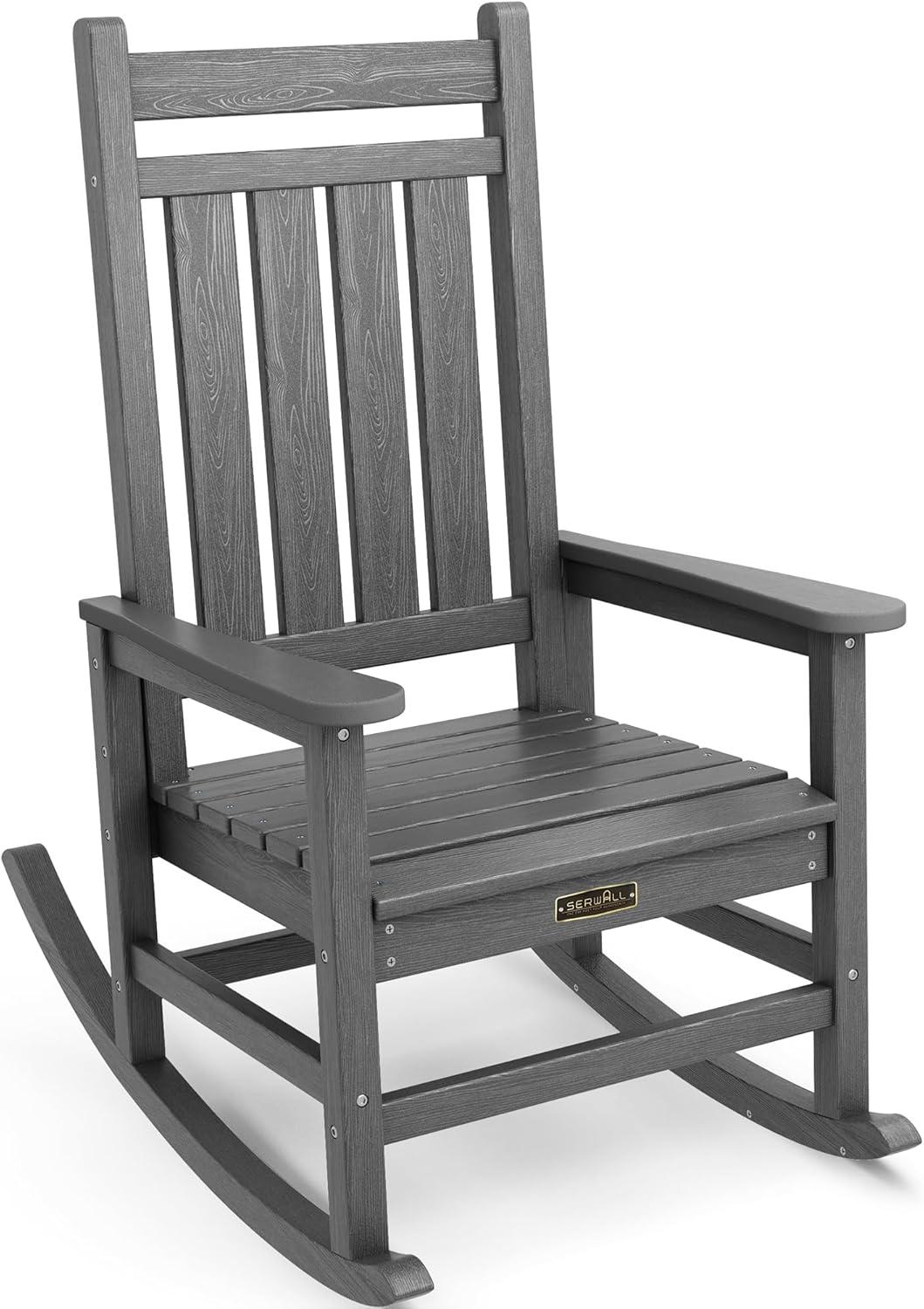 Grey Polyethylene Outdoor Rocking Chair with Arms