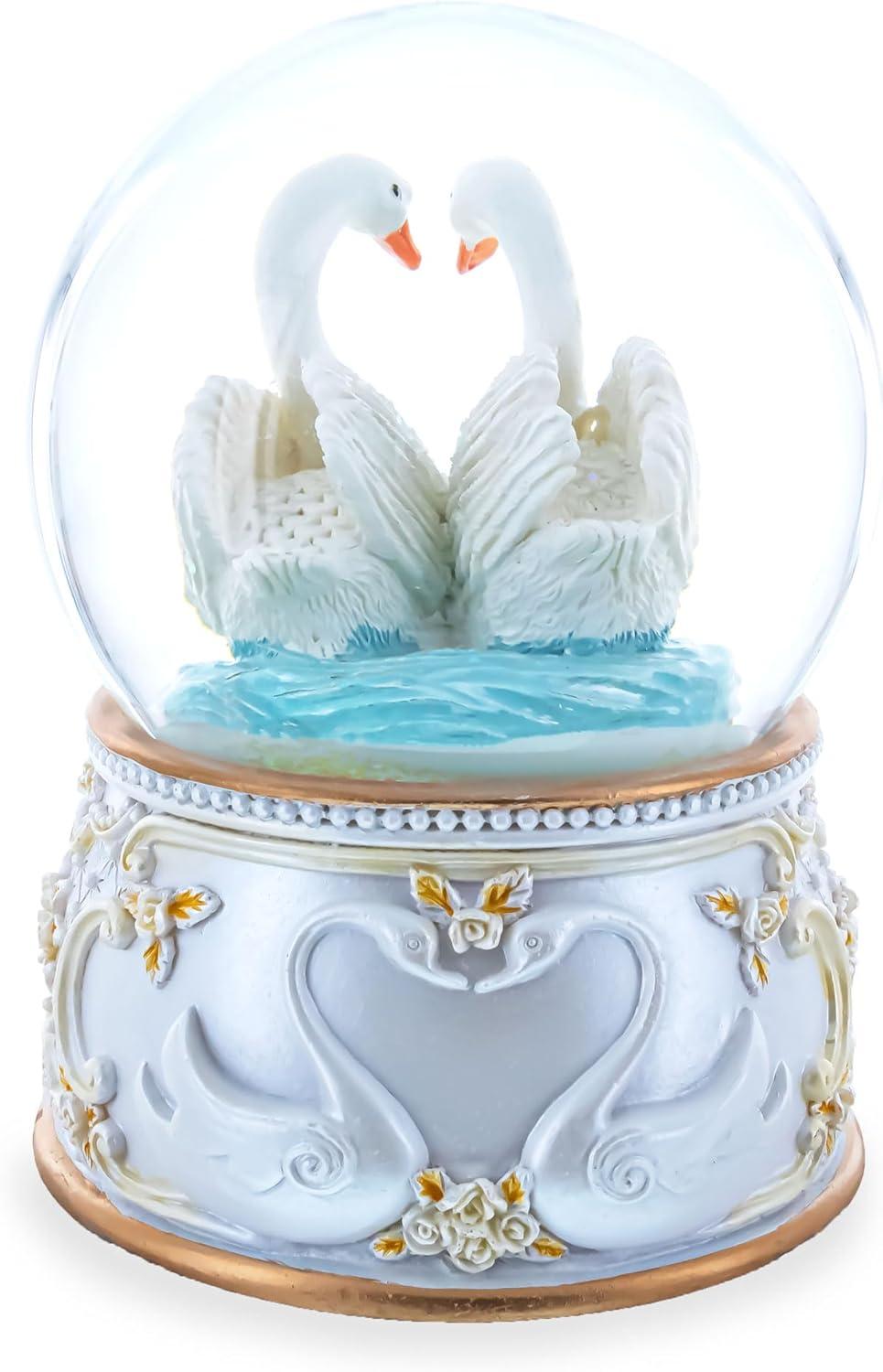 Enchanted Swans Spinning Musical Water Snow Globe