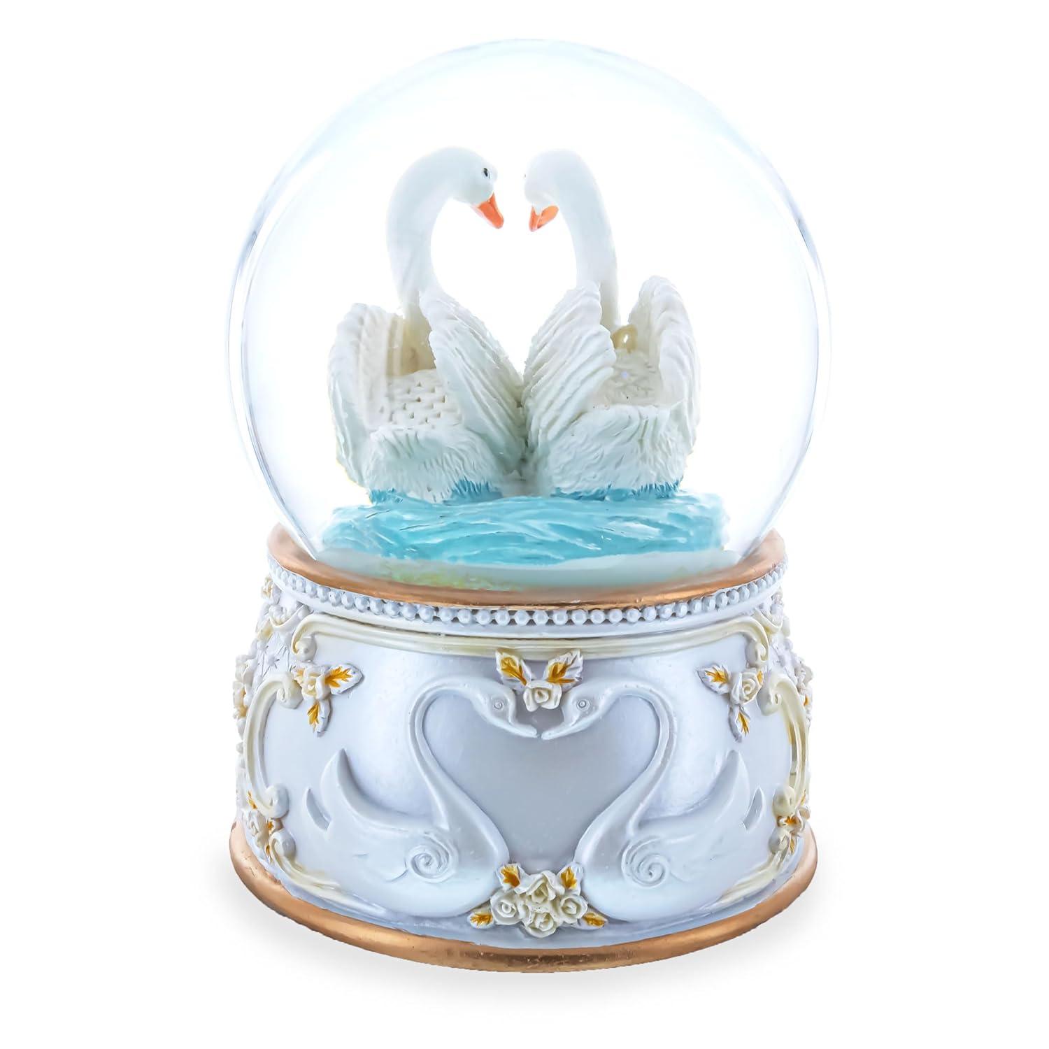 Enchanted Swans Spinning Musical Water Snow Globe