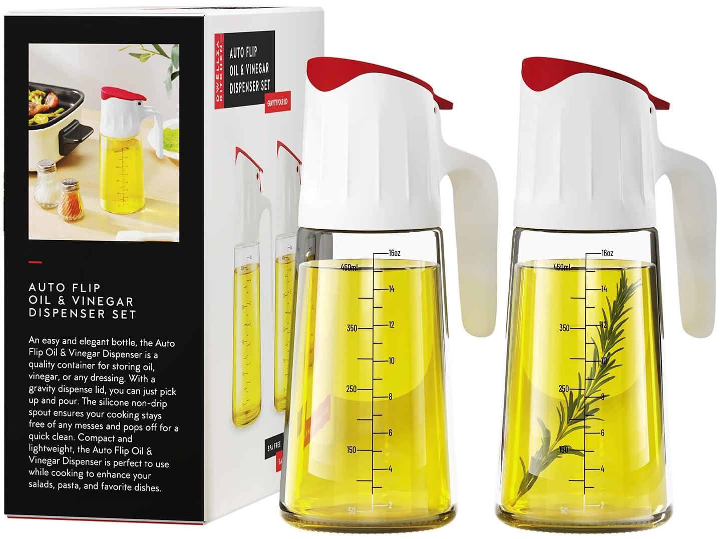 Dwellza Kitchen Cooking Olive Oil Dispenser Bottles For Kitchen With Drain And Measurements