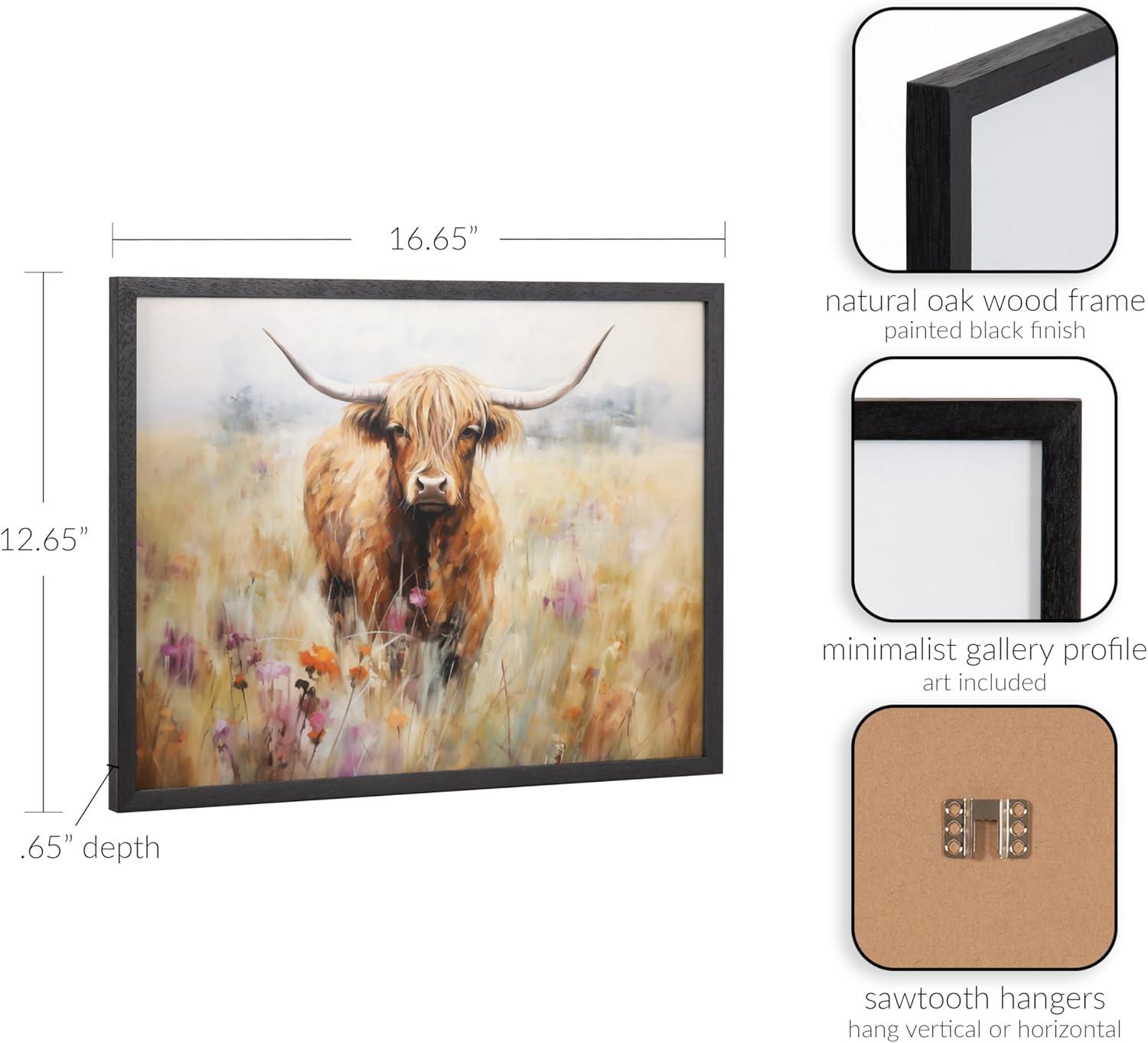 Kate & Laurel All Things Decor 16"x12" Gallery Highland Cow in a Flower Field Landscape Print by The Creative Bunch Studio Black