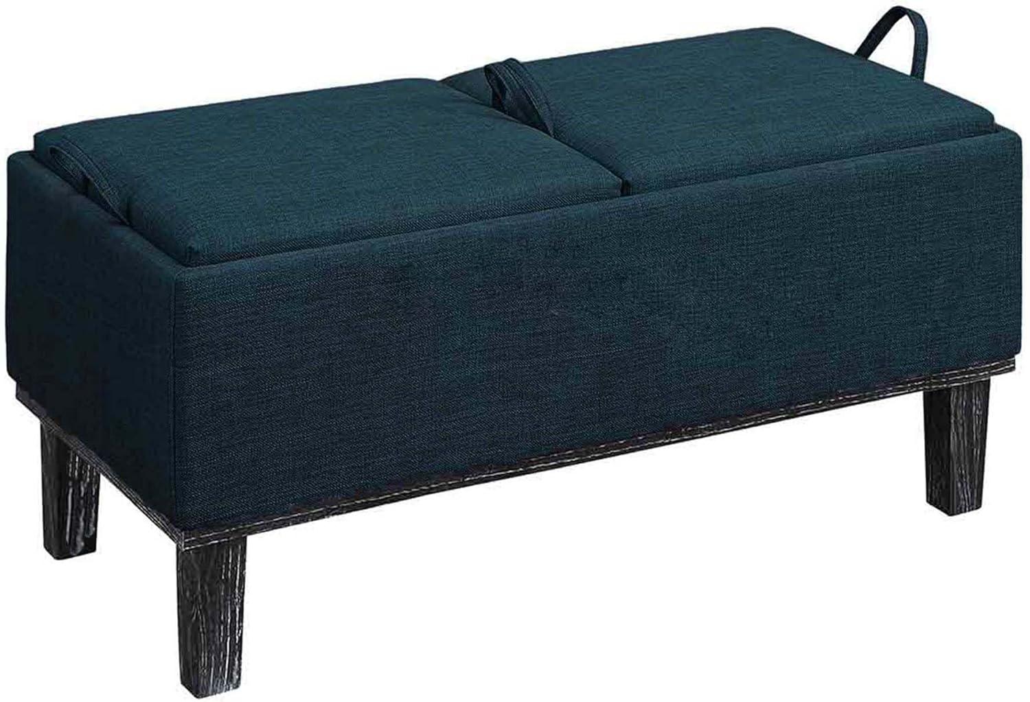 Brentwood Dark Blue Linen Storage Ottoman with Distressed Tray