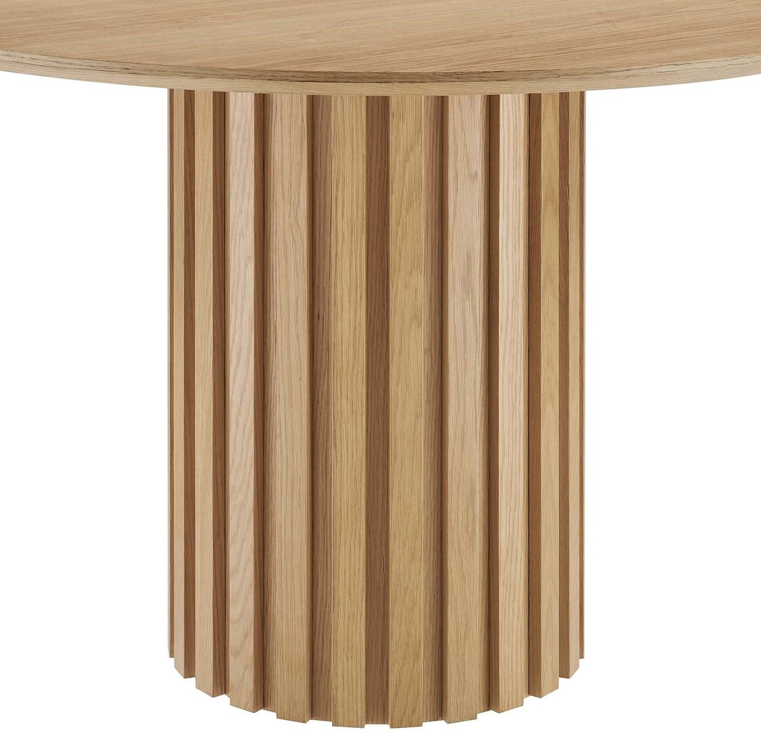 47" Round Oak Pedestal Dining Table for Four