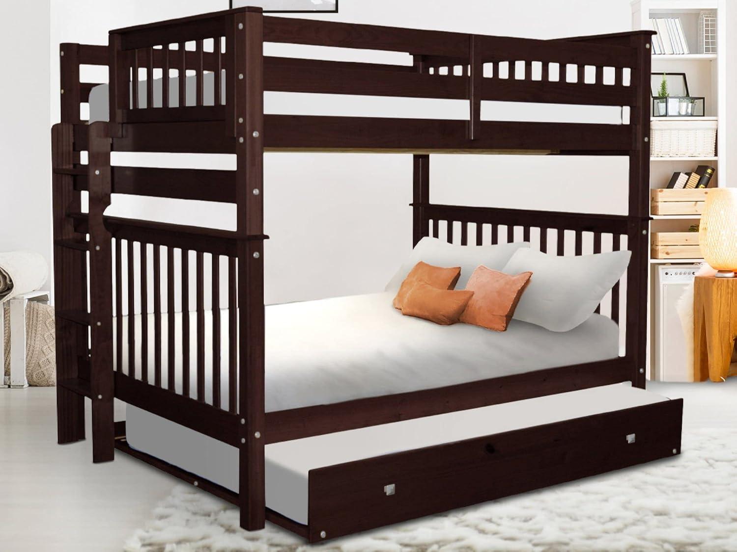 Mission-Style Full Over Full Bunk Bed with Trundle in Dark Cherry