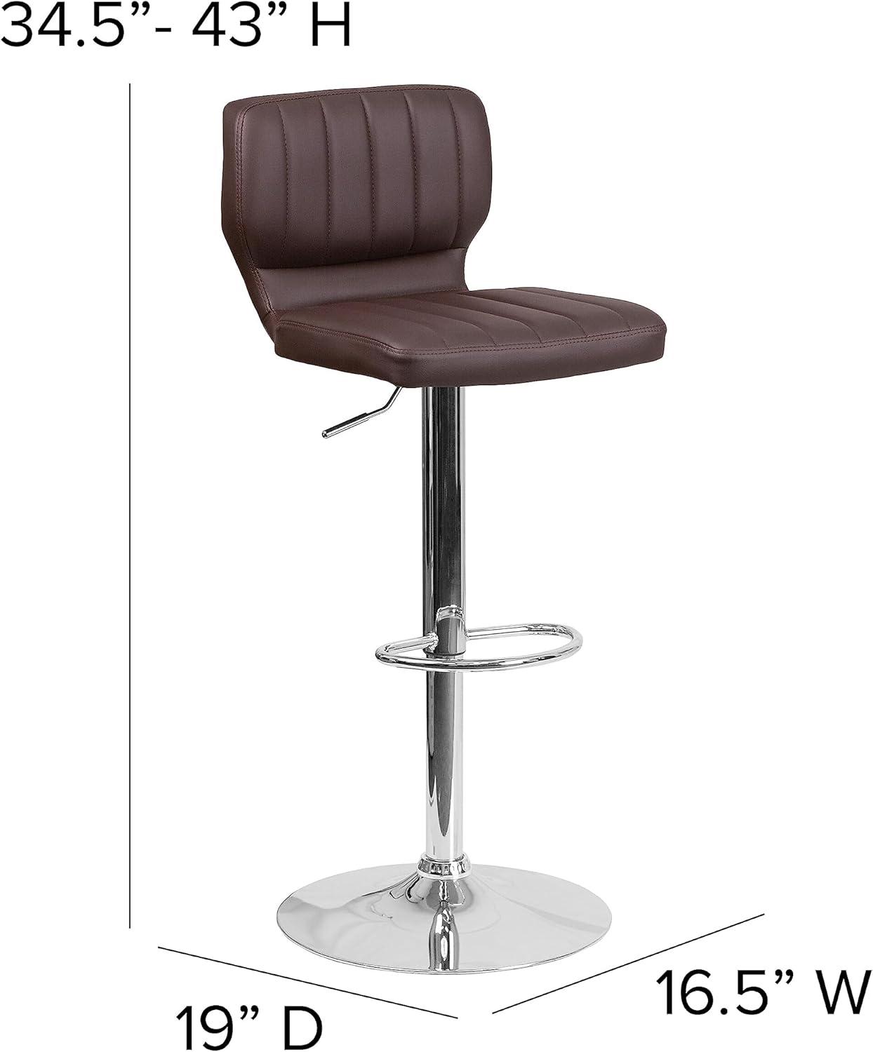 Flash Furniture Contemporary Vinyl Adjustable Height Barstool with Vertical Stitch Back and Chrome Base