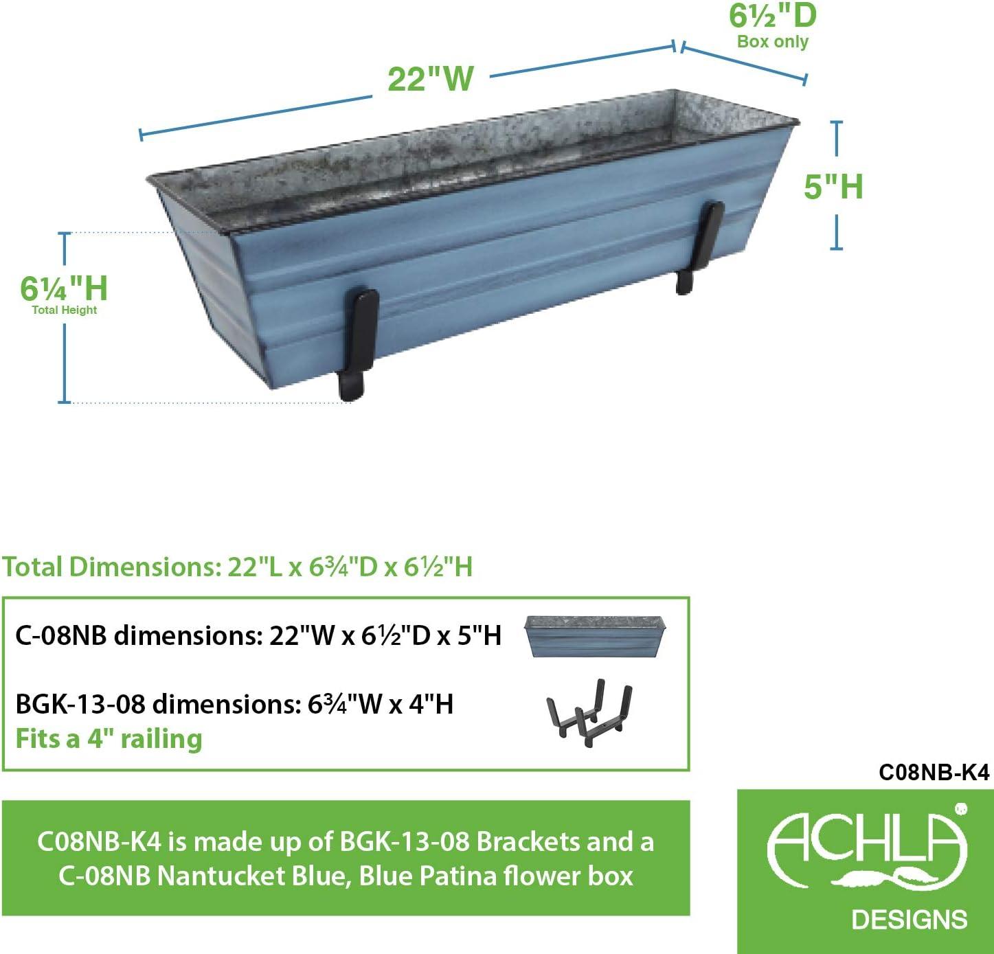 Small Blue Galvanized Steel Flower Box Planter with Brackets