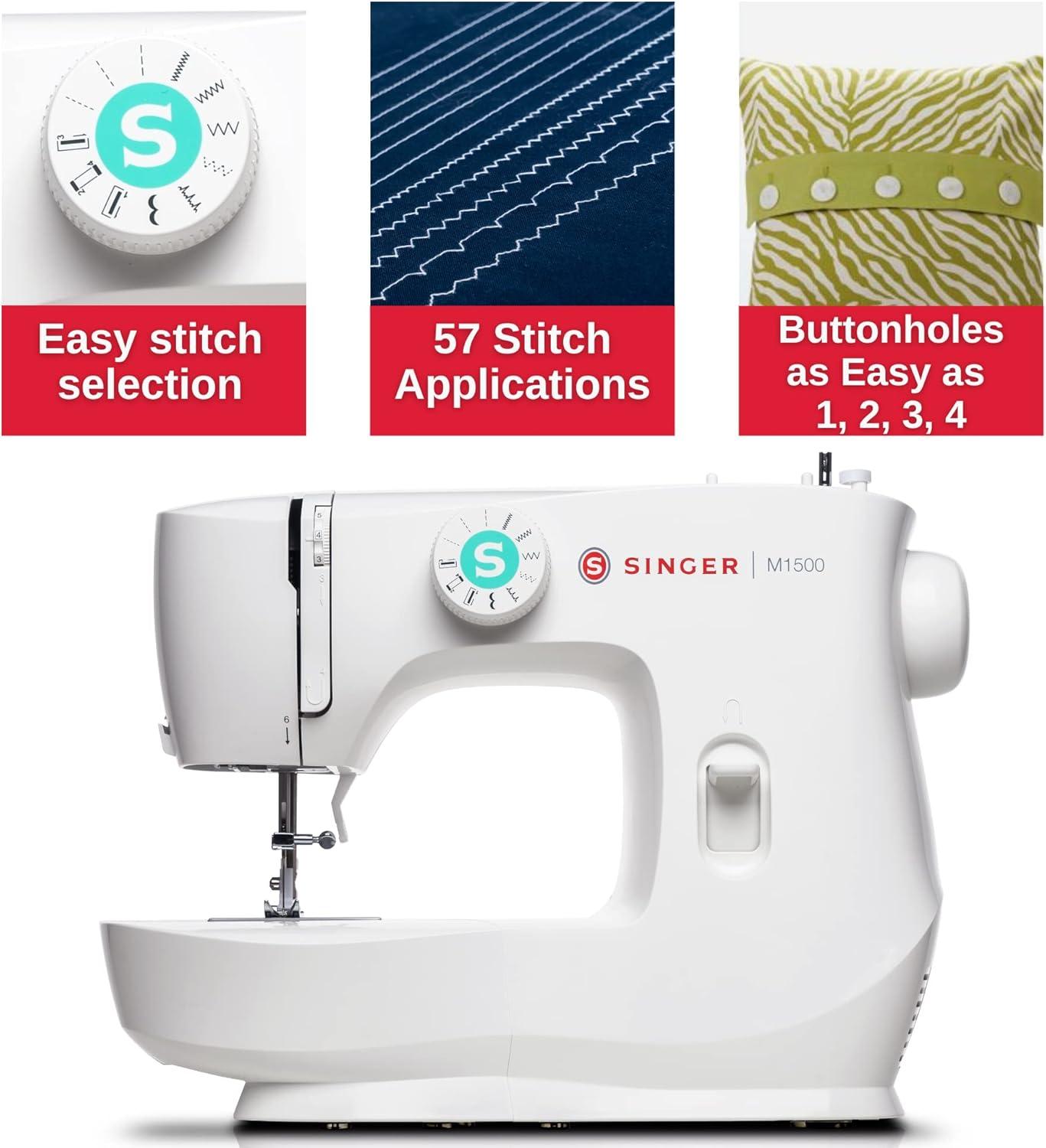 SINGER® M1500 Mechanical Sewing Machine with 57 Stitch Applications, White