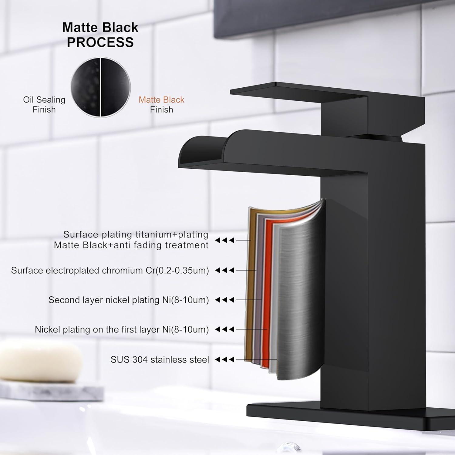 Matte Black Stainless Steel Tall Waterfall Bathroom Faucet