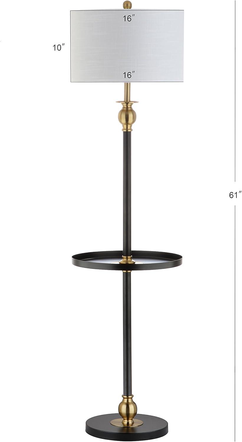 Elegant Arc 61" Black and Gold Metal End Table Floor Lamp with Linen Shade